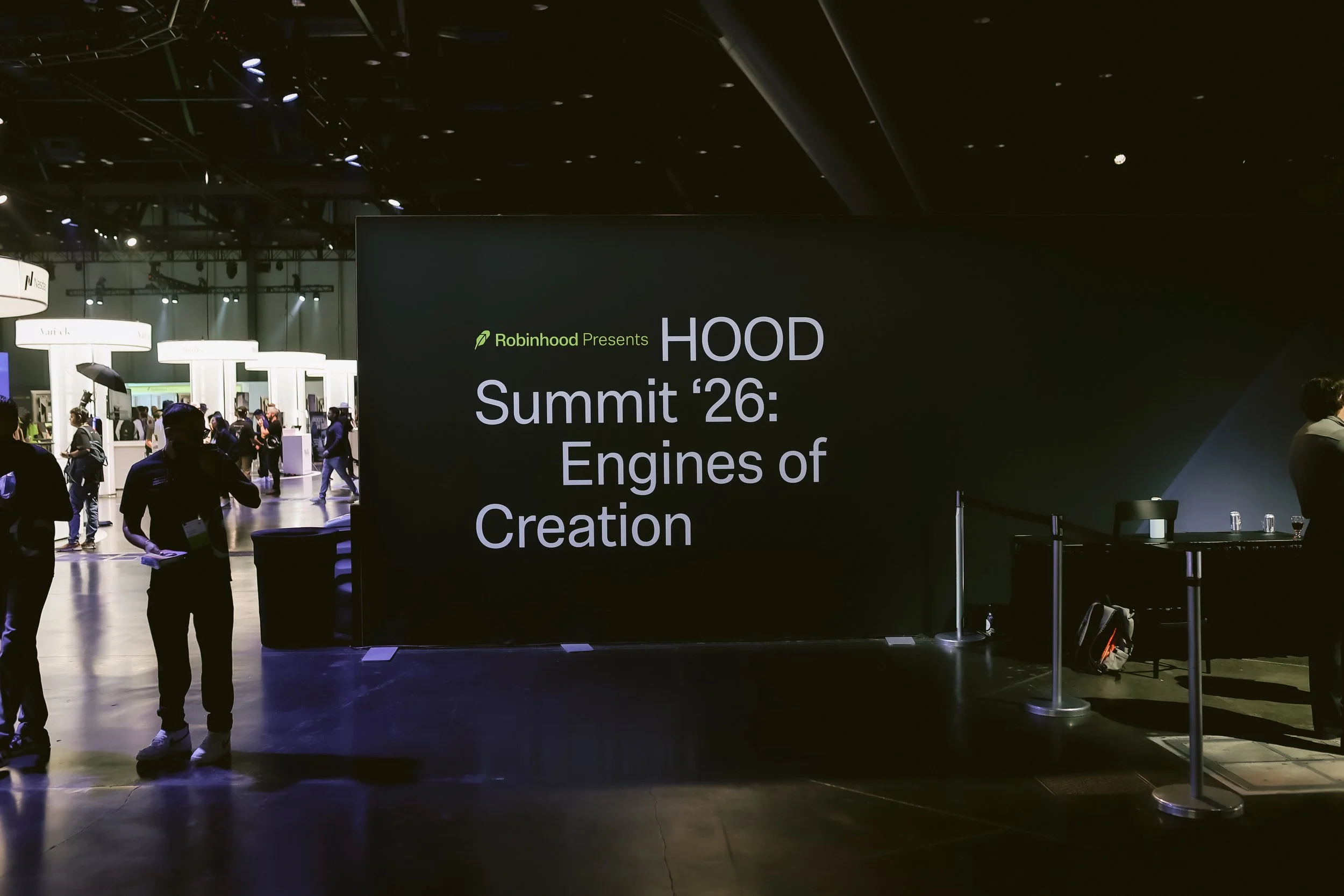 Robinhood Presents HOOD Summit '26 Engines of Creation main stage backdrop in Houston