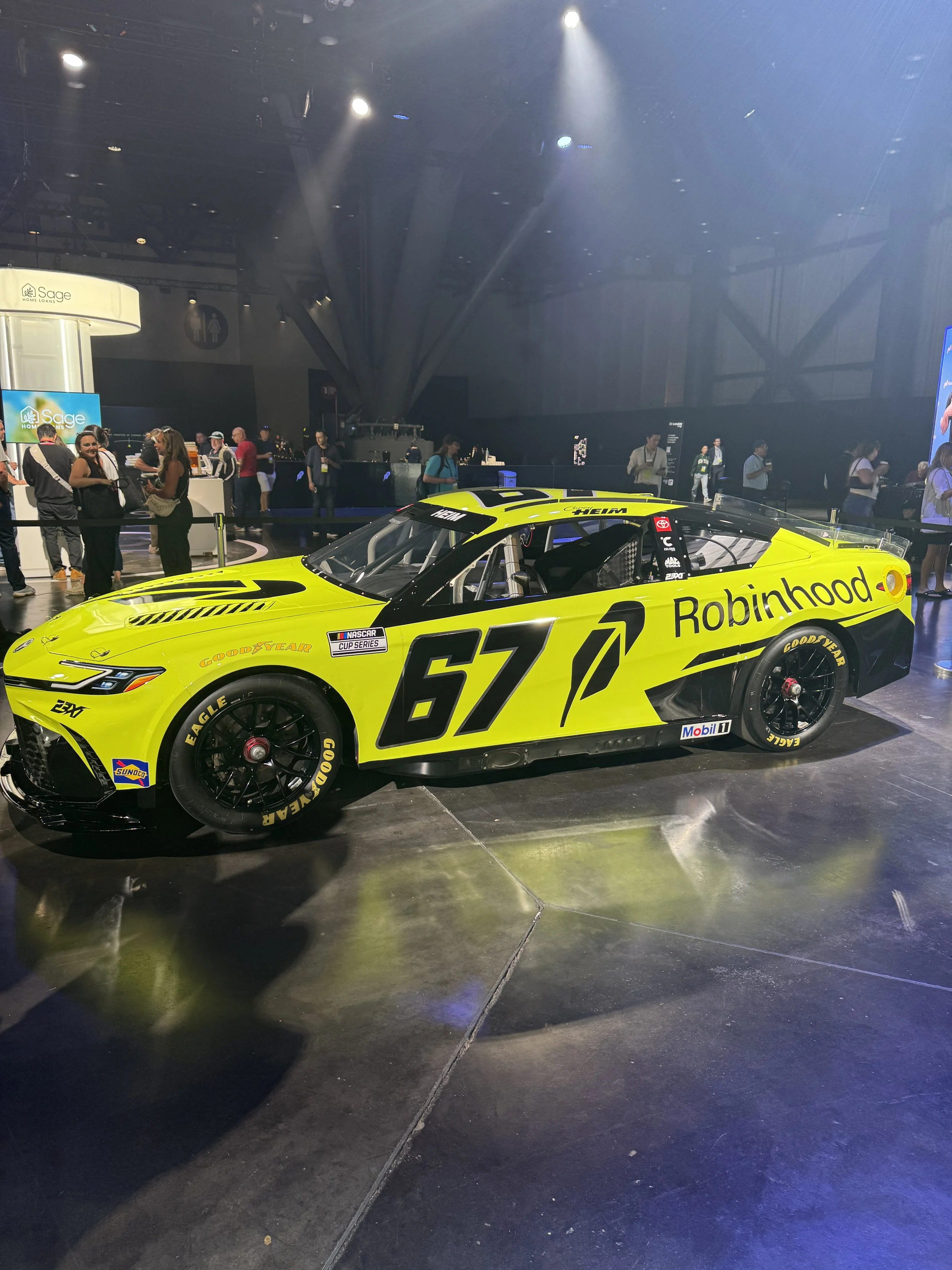Robinhood's #67 NASCAR car on display at HOOD Summit '26 in Houston