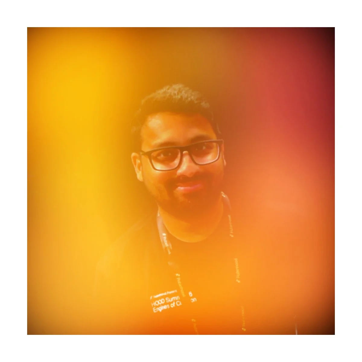 Aura portrait of a guest in an orange and red glow, Fox & Darling aura photo booth