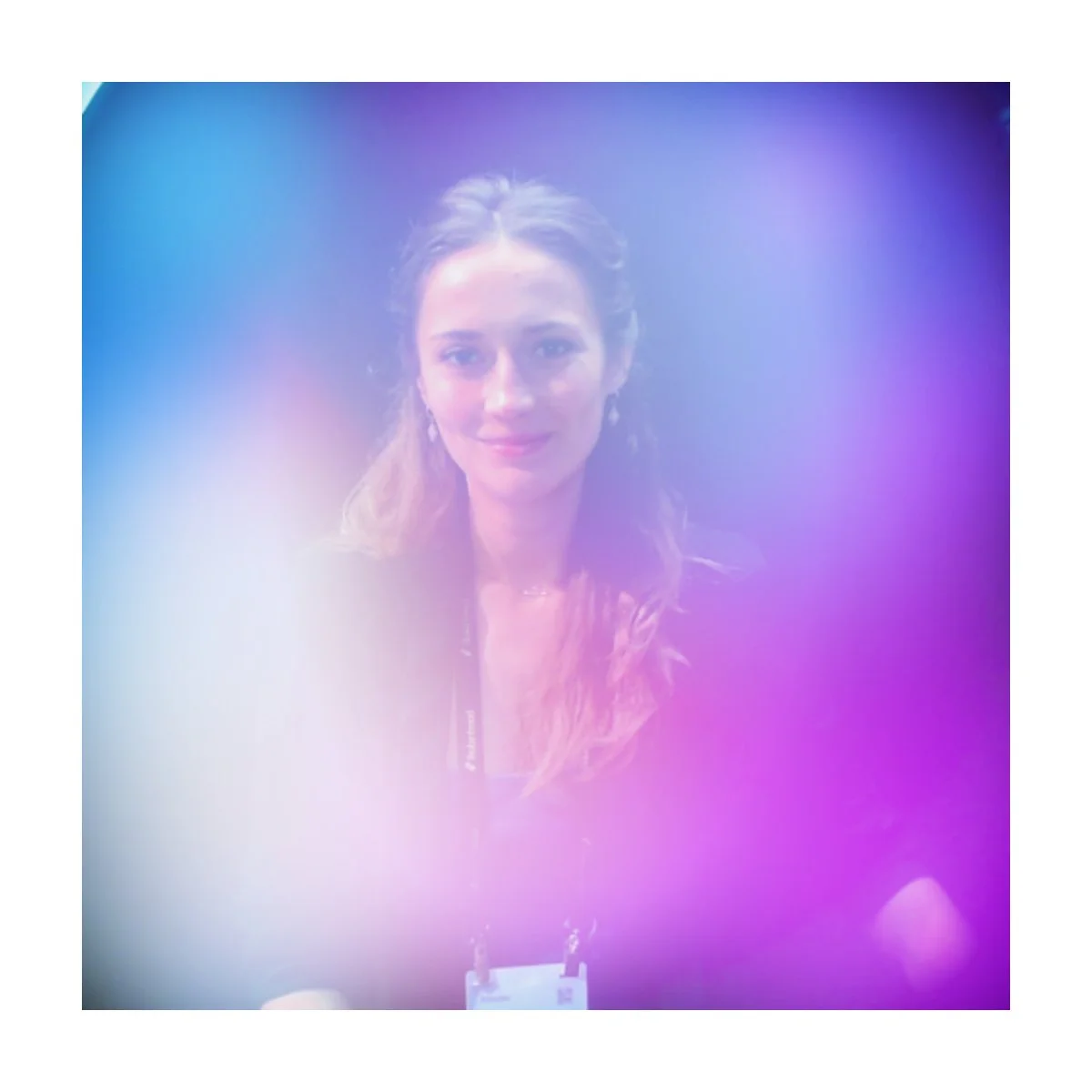 Aura portrait of a guest in a blue and violet glow, Fox & Darling aura photo booth