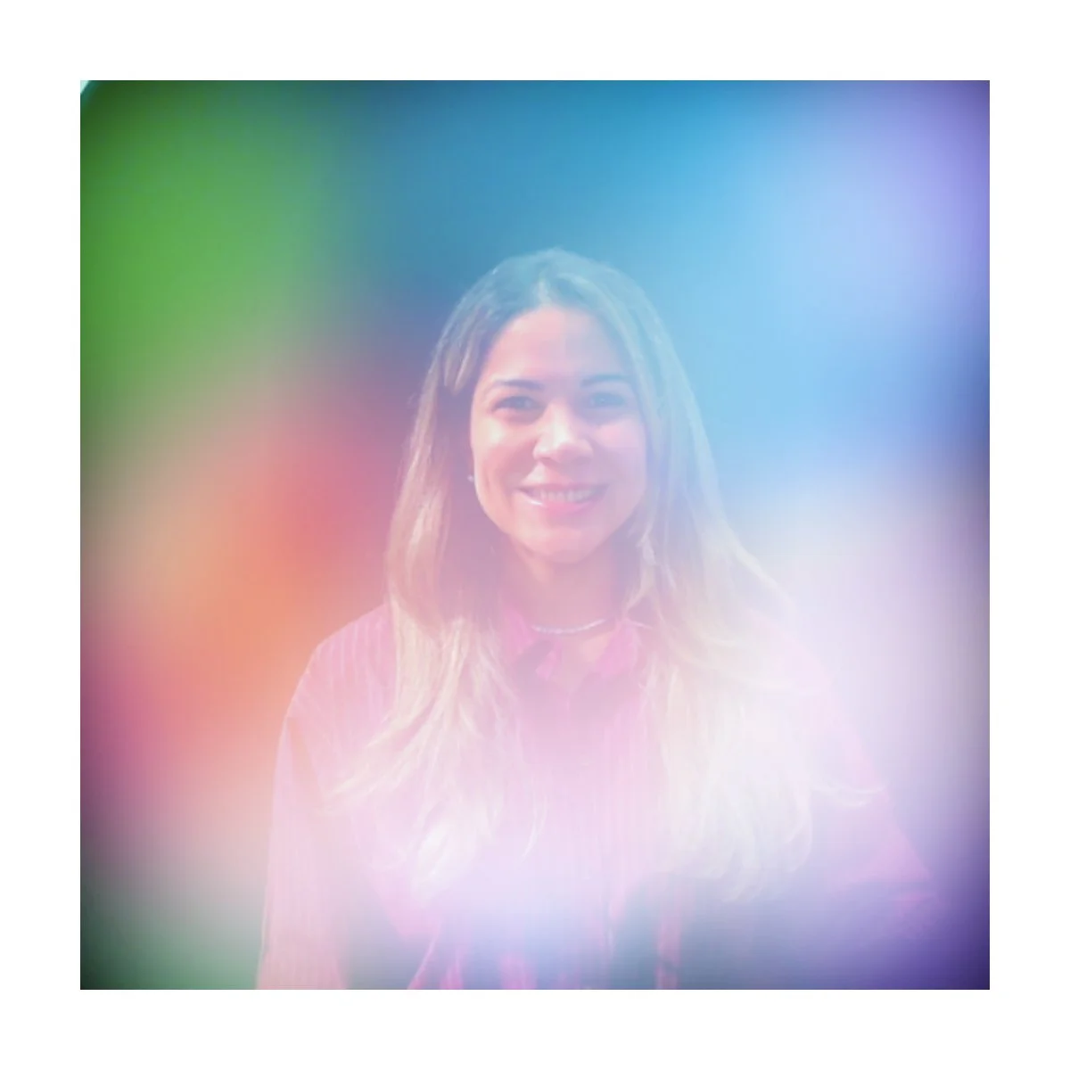 Aura portrait of a guest in a blue and pink glow, Fox & Darling aura photo booth