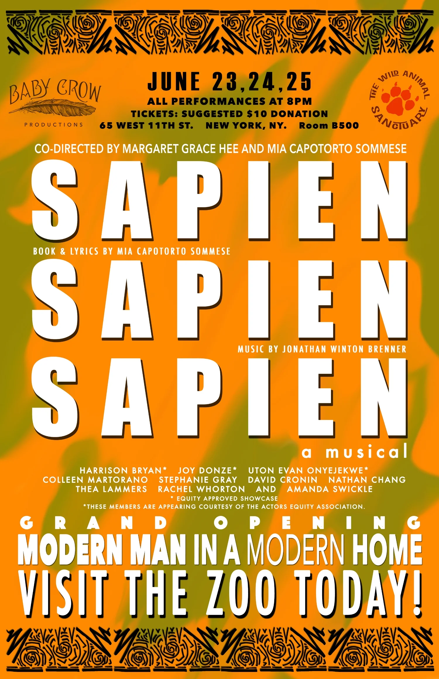 Poster Design by Robert Dallas for June 2015 reading of Sapien Sapien Sapien by Mia Sommese and Jonathan Brenner