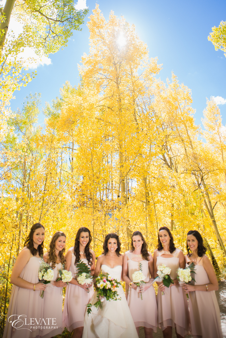 Fall wedding in Breckenridge | RIVINI Martini gown from Little White Dress Bridal Shop | Elevate Photography