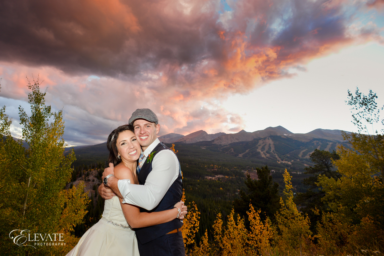 Fall wedding in Breckenridge | RIVINI Martini gown from Little White Dress Bridal Shop | Elevate Photography