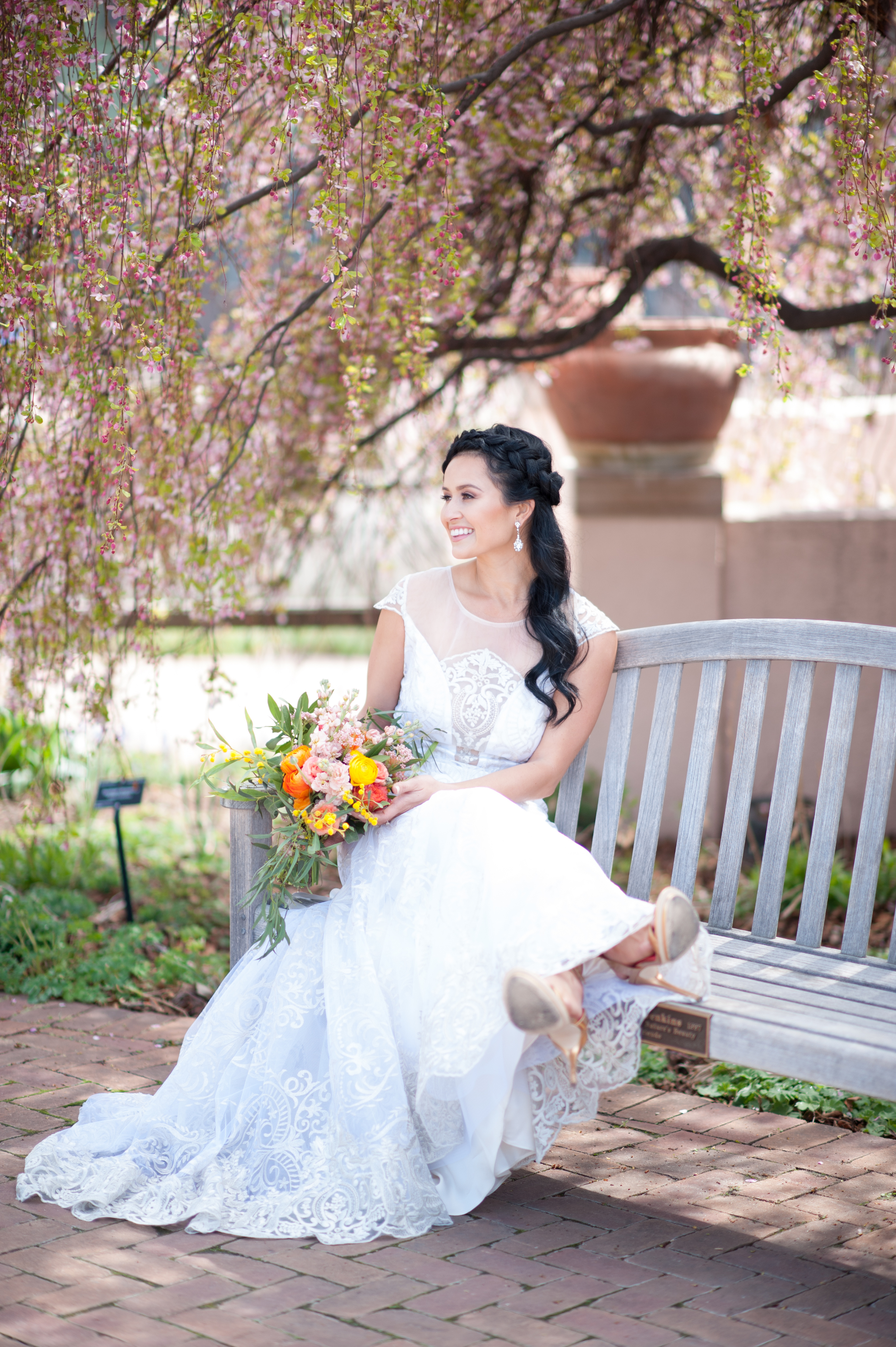  Spring inspired shoot at Botanic Gardens Denver | "Vanderbilt" from Claire Pettibone available at Little White Dress Bridal Shop |&nbsp; Colby Elizabeth Photography  