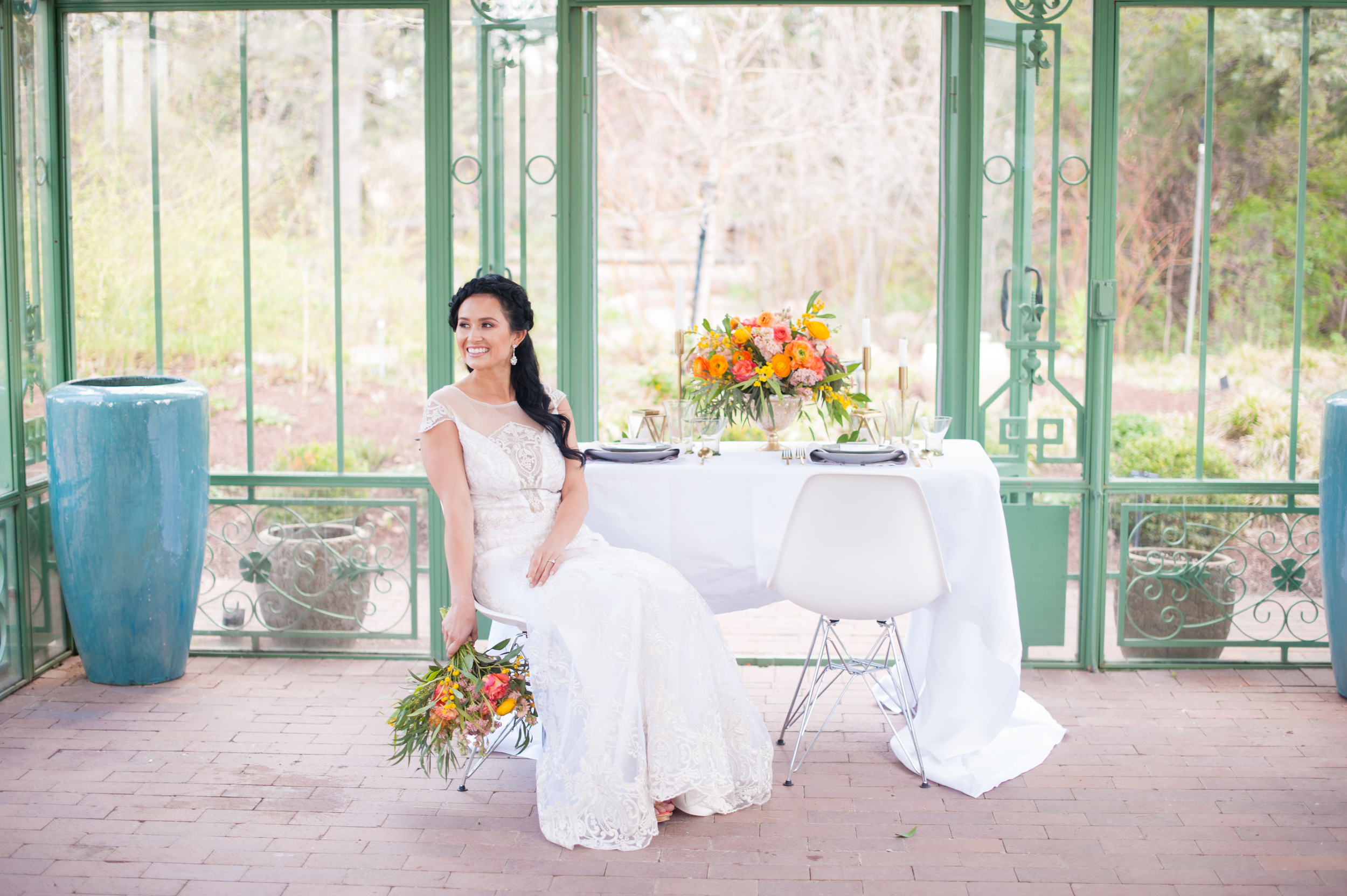  Spring inspired shoot at Botanic Gardens Denver | "Vanderbilt" from Claire Pettibone available at Little White Dress Bridal Shop |&nbsp; Colby Elizabeth Photography  