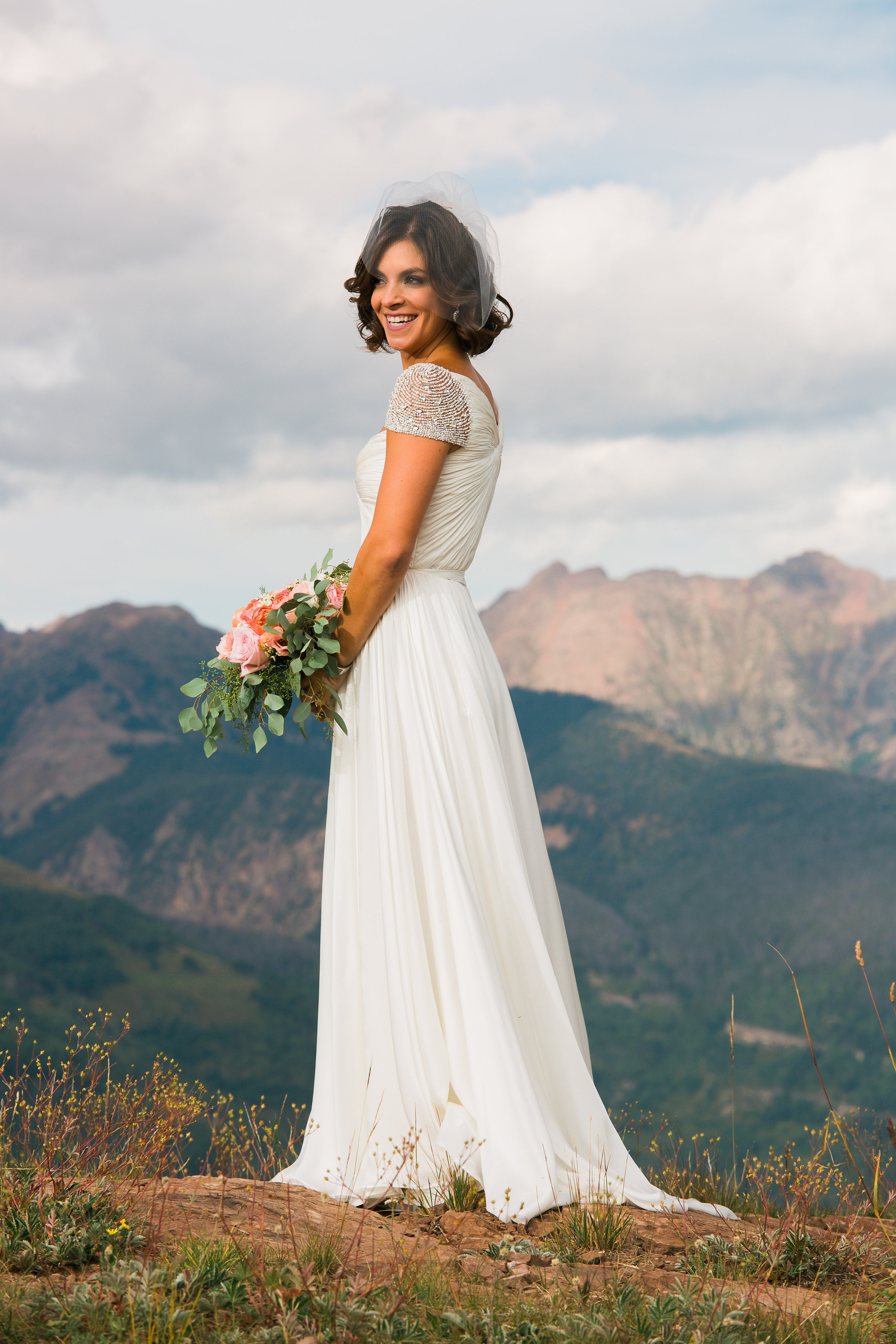 Alana | gown "Olivia" by Reem Acra | headpiece by Love Veils and Twigs & Honey | all from LIttle White Dress Bridal Shop in Denver, Colorado | Tom K Photography