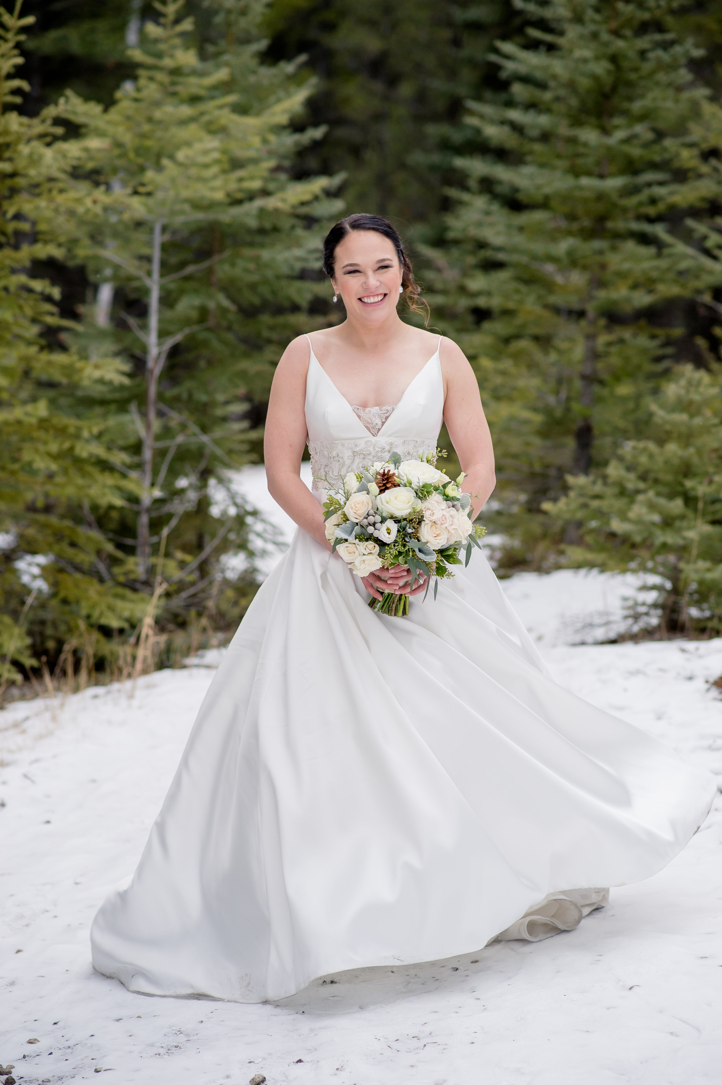 Winter wedding in Banff, Canada | Anne Barge Harlequin gown from Little White Dress in Denver, Colorado | Orange Girl Photography