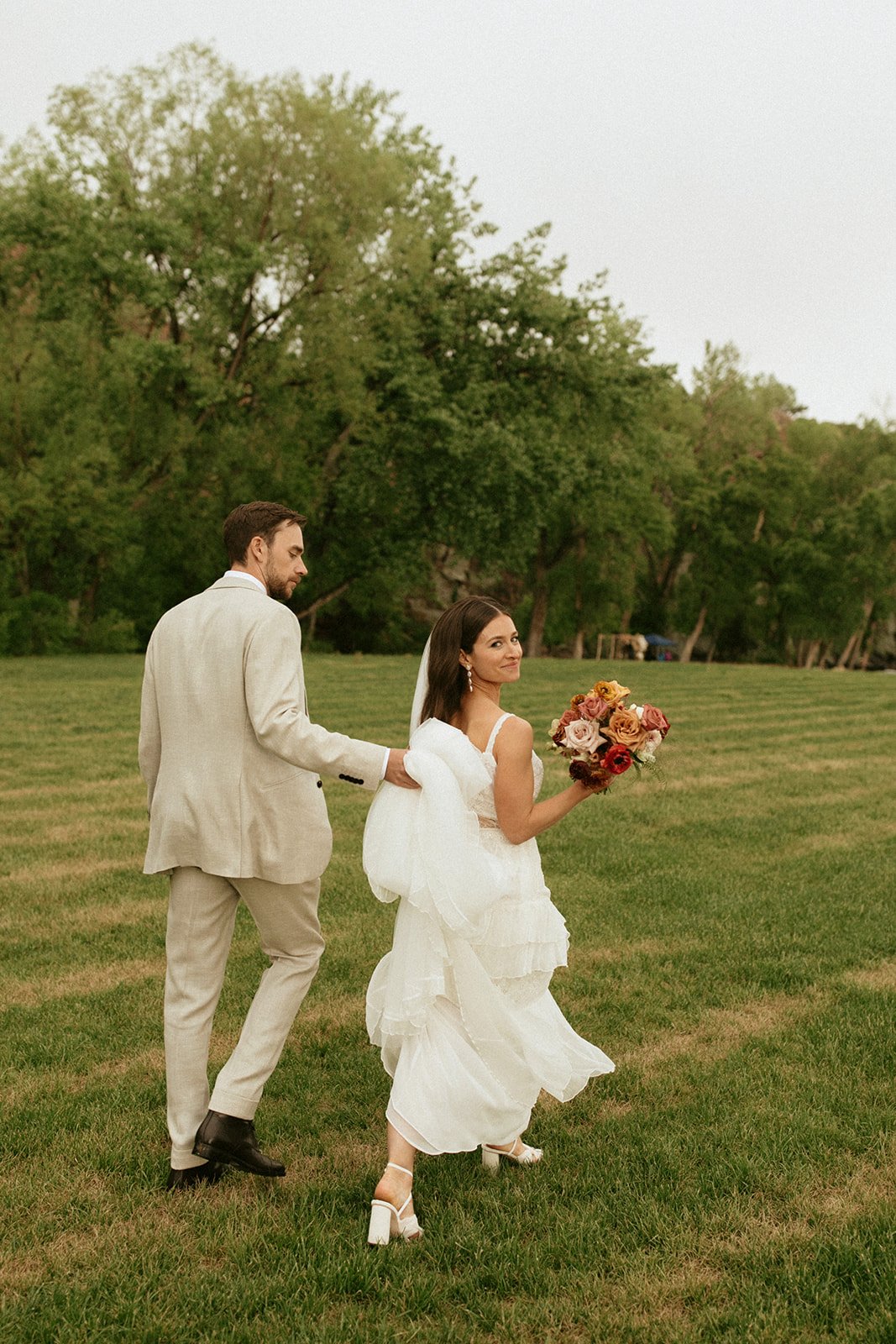  bride and groom linen suit teracotta florals  
