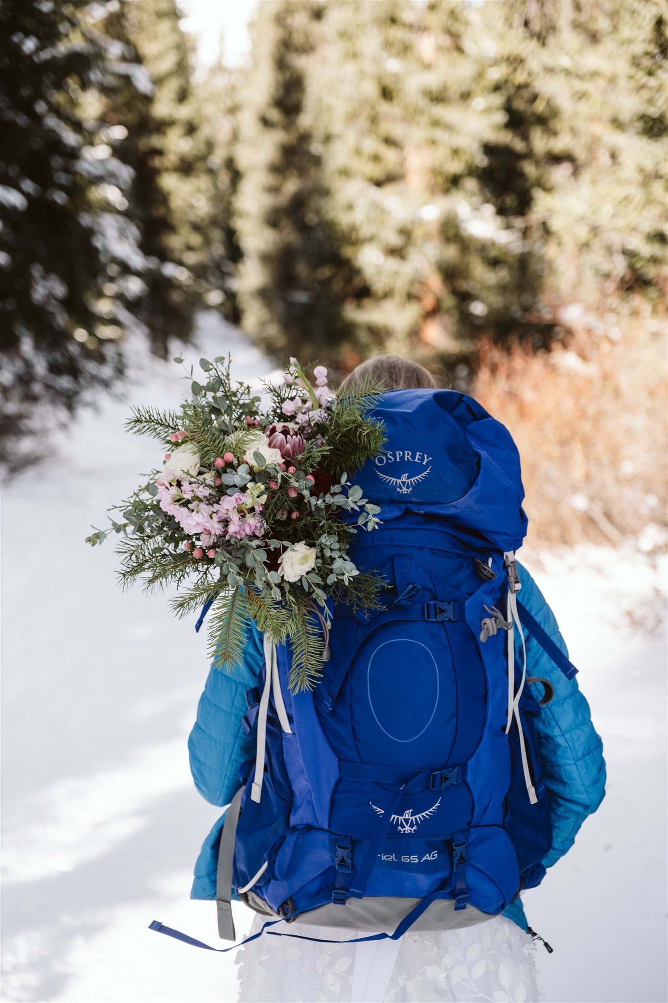  Adventure elopement hiking wedding osprey winter florals 