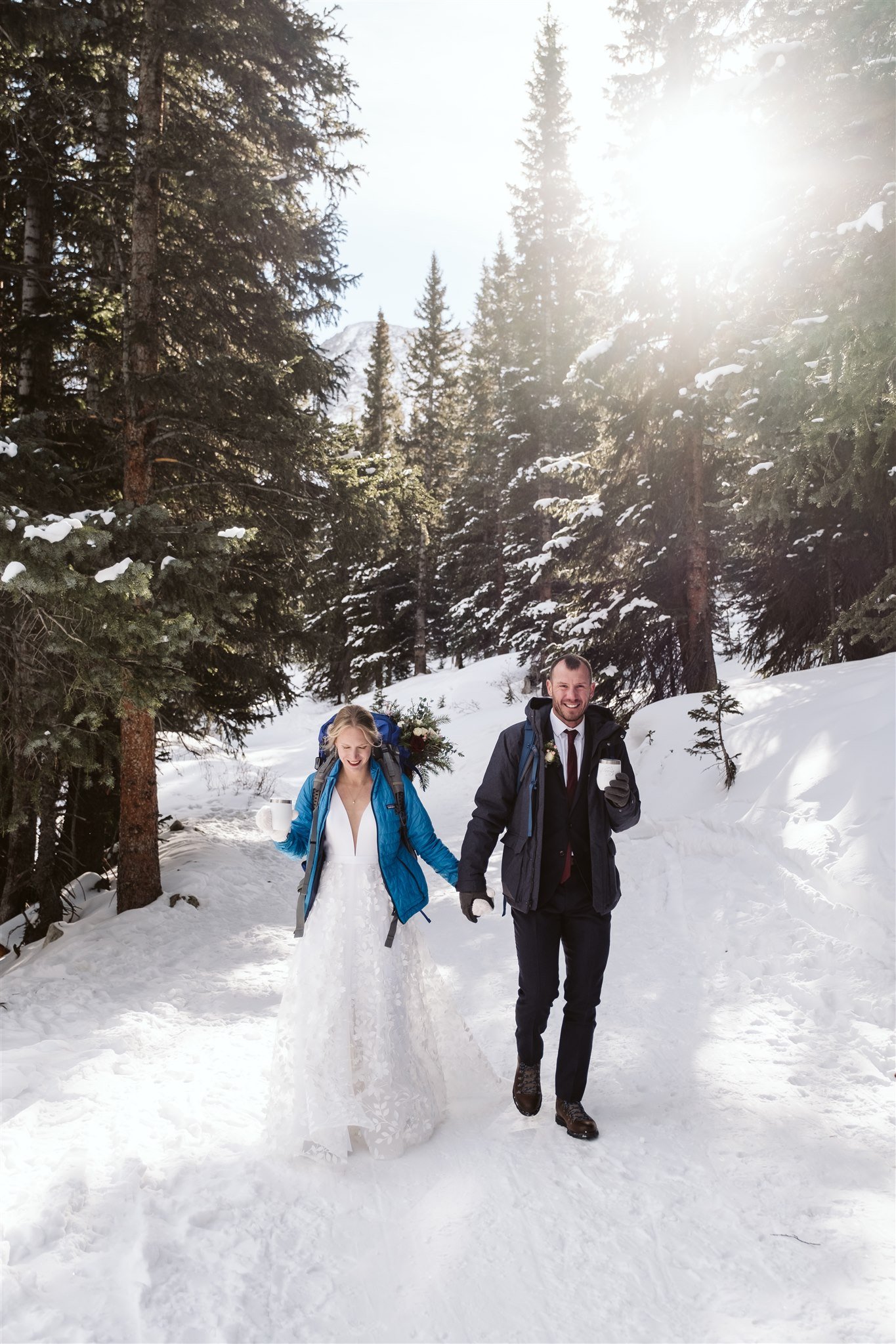  elopement winter hike snow wedding ceremony 