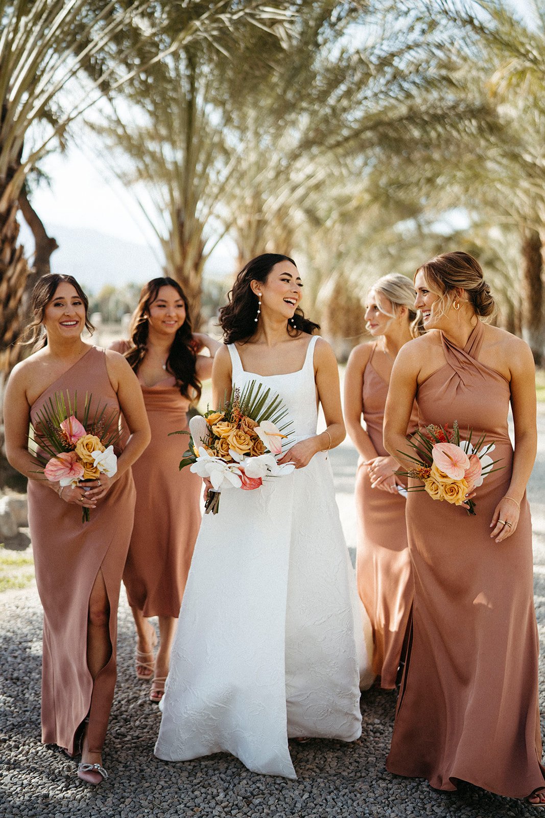  desert wedding palm springs bridesmaids mauve Anne Barge Coraline floral gown   