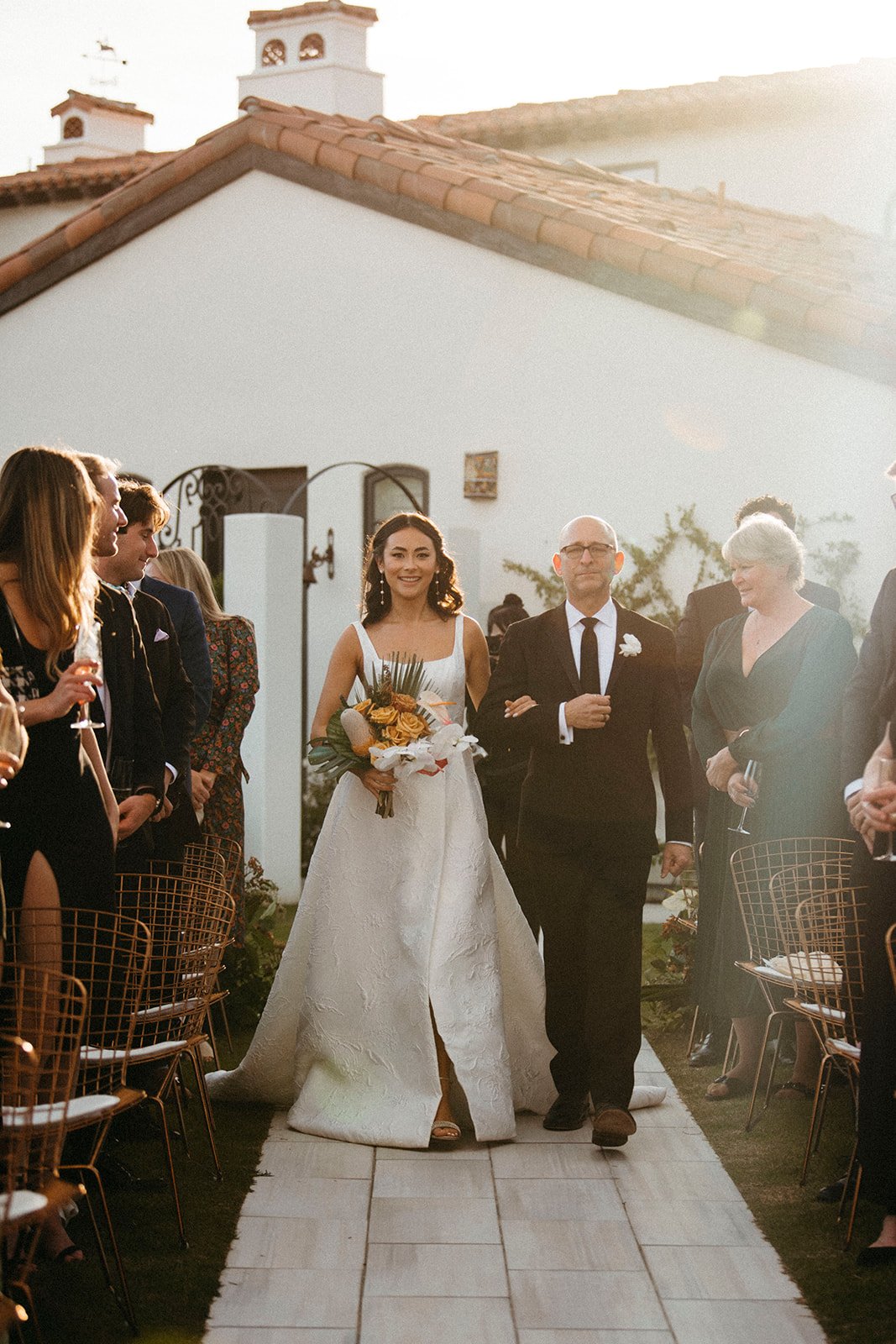  Father of the bride Anne Barge Coraline floral gown slit aisle walk  