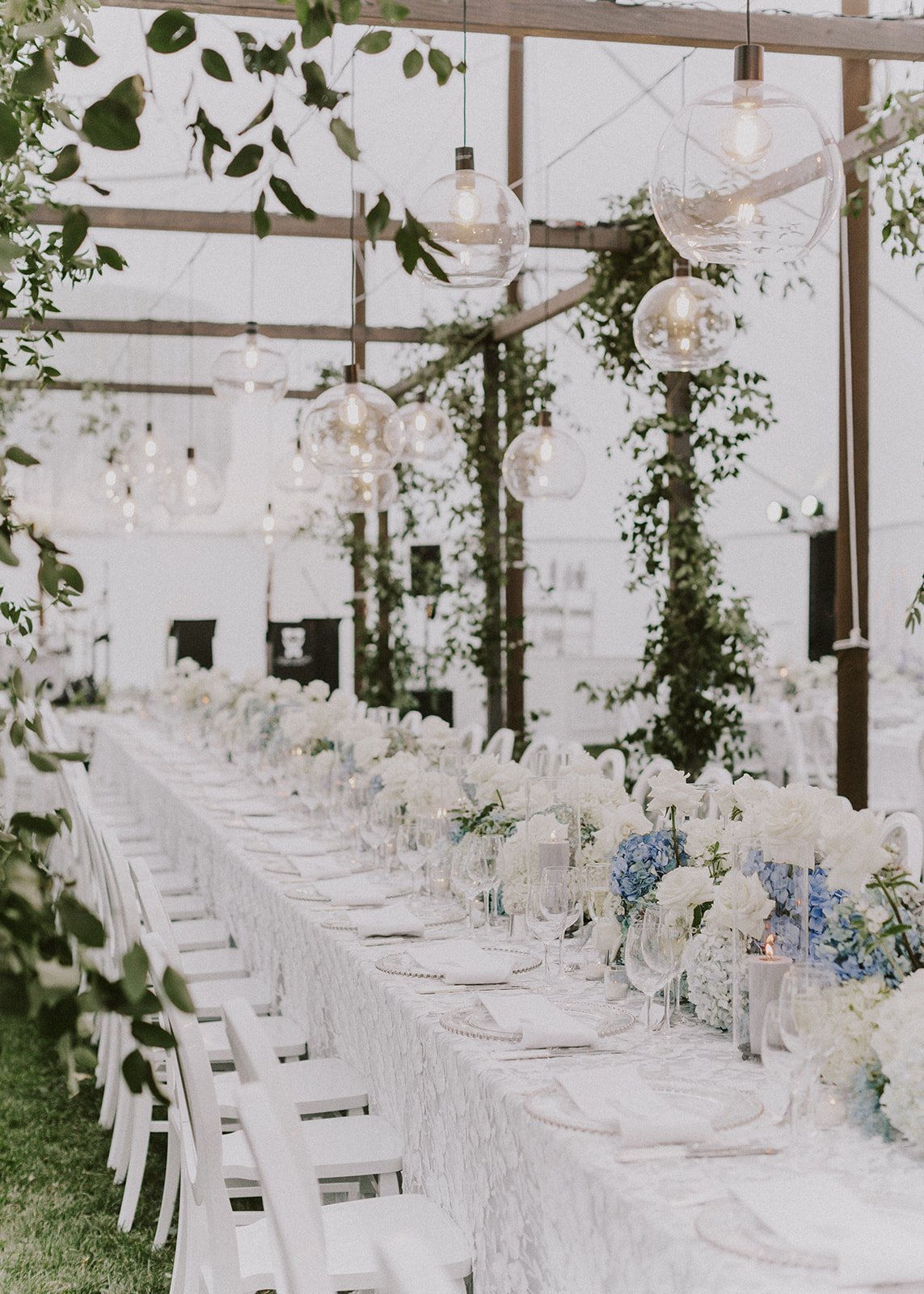  white and blue florals romantic reception  
