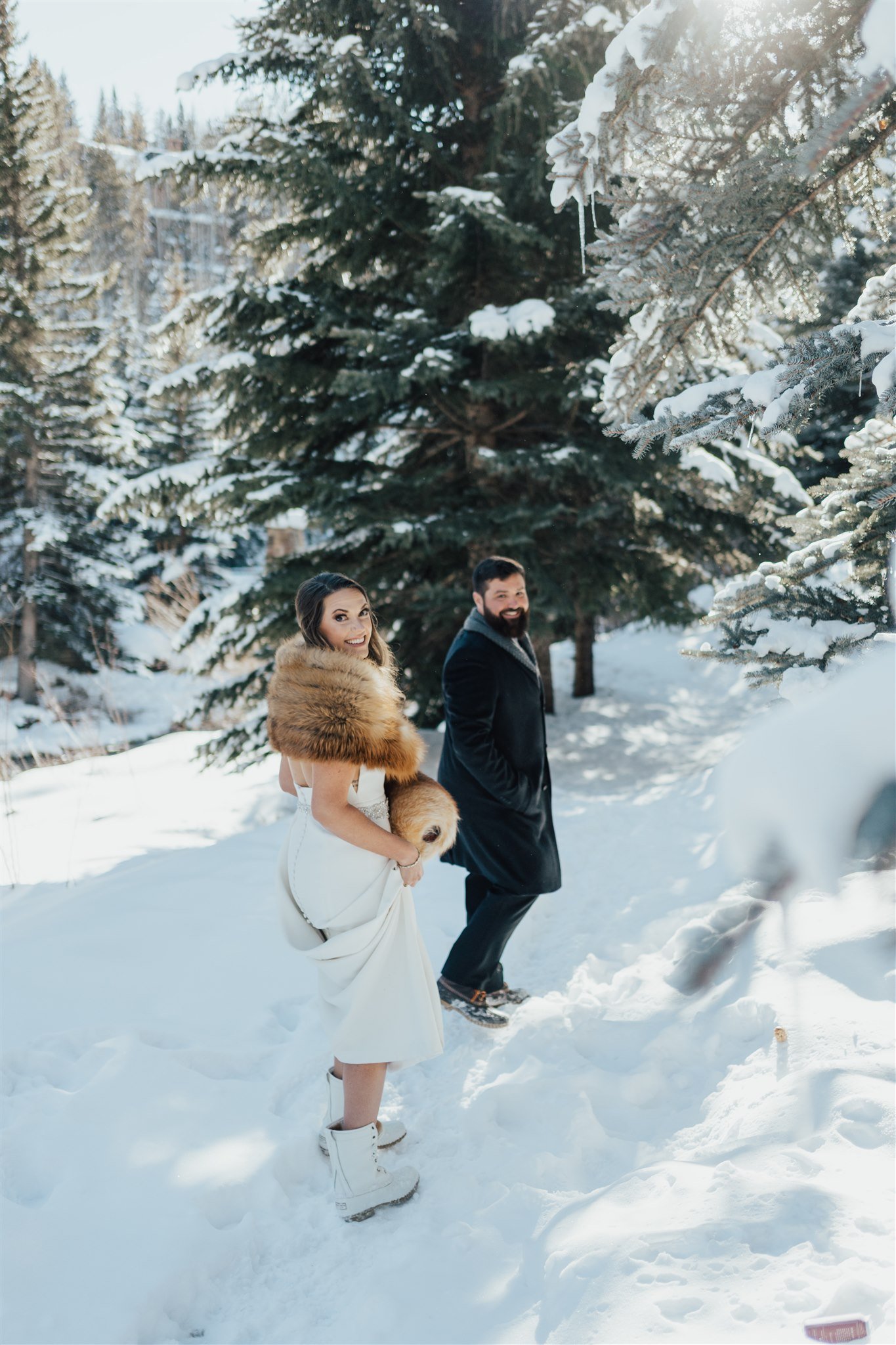  Vail wedding winter elopement fur stole 