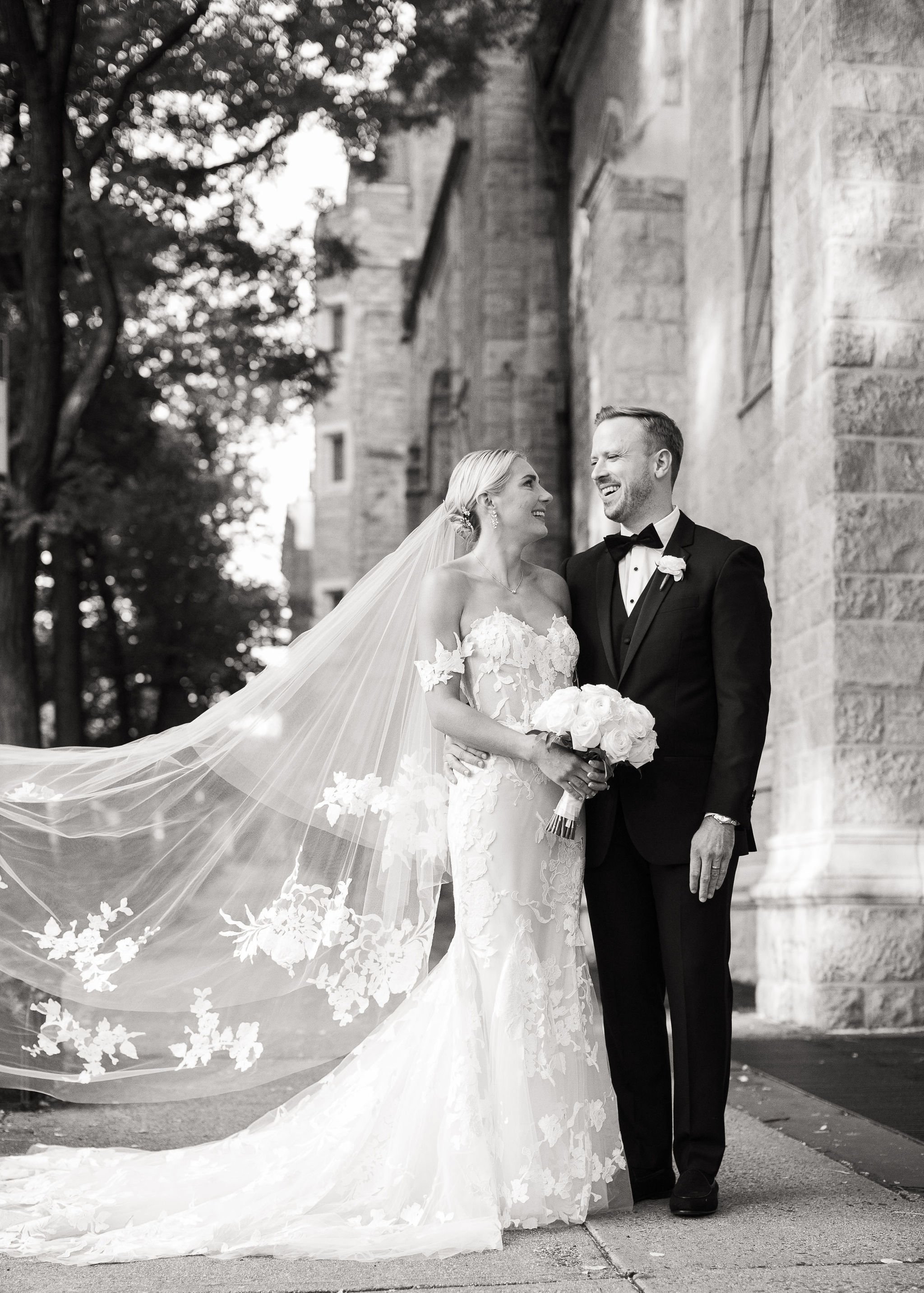  Monique L’huillier willow NYC wedding dramatic veil 