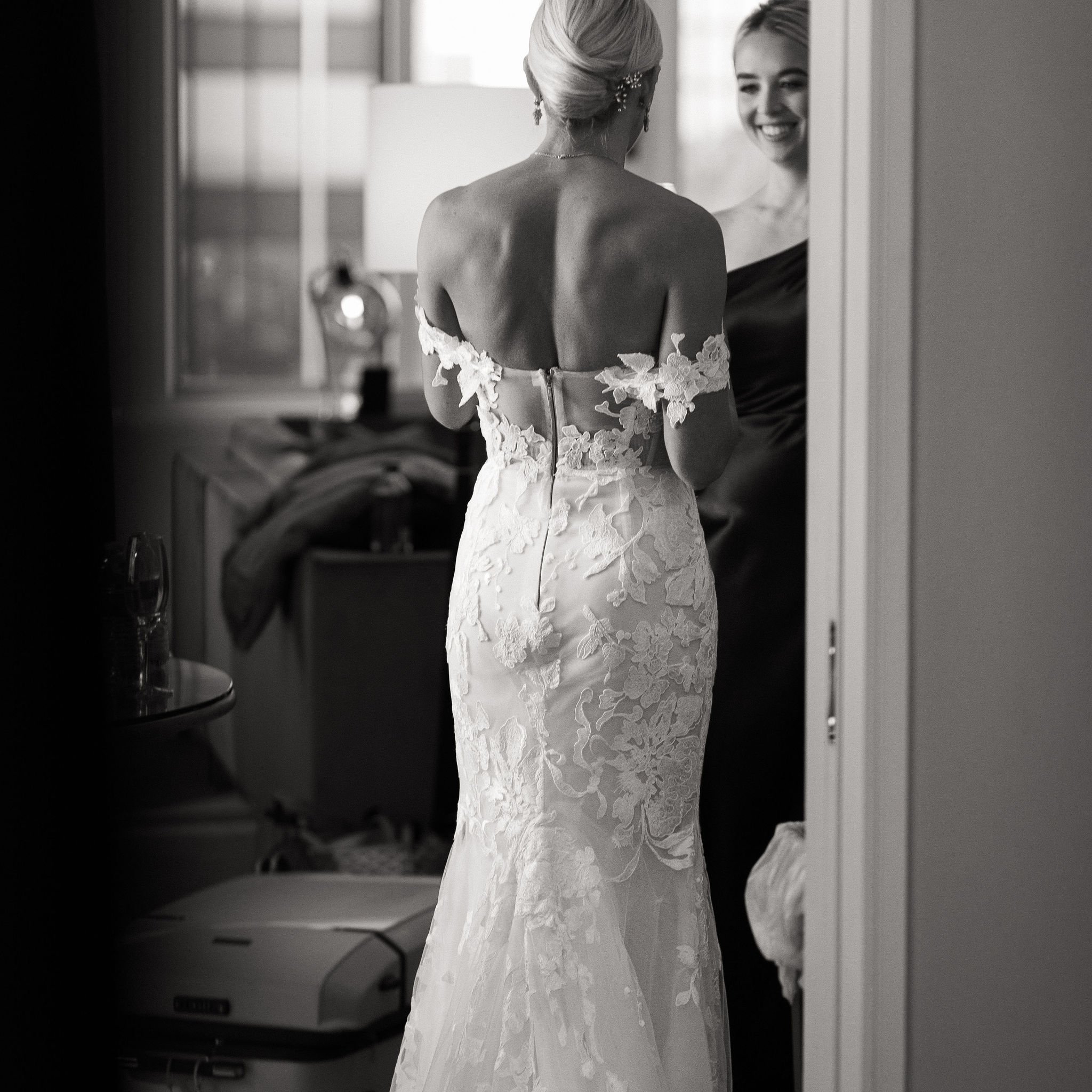  First look open back dress NYC wedding 
