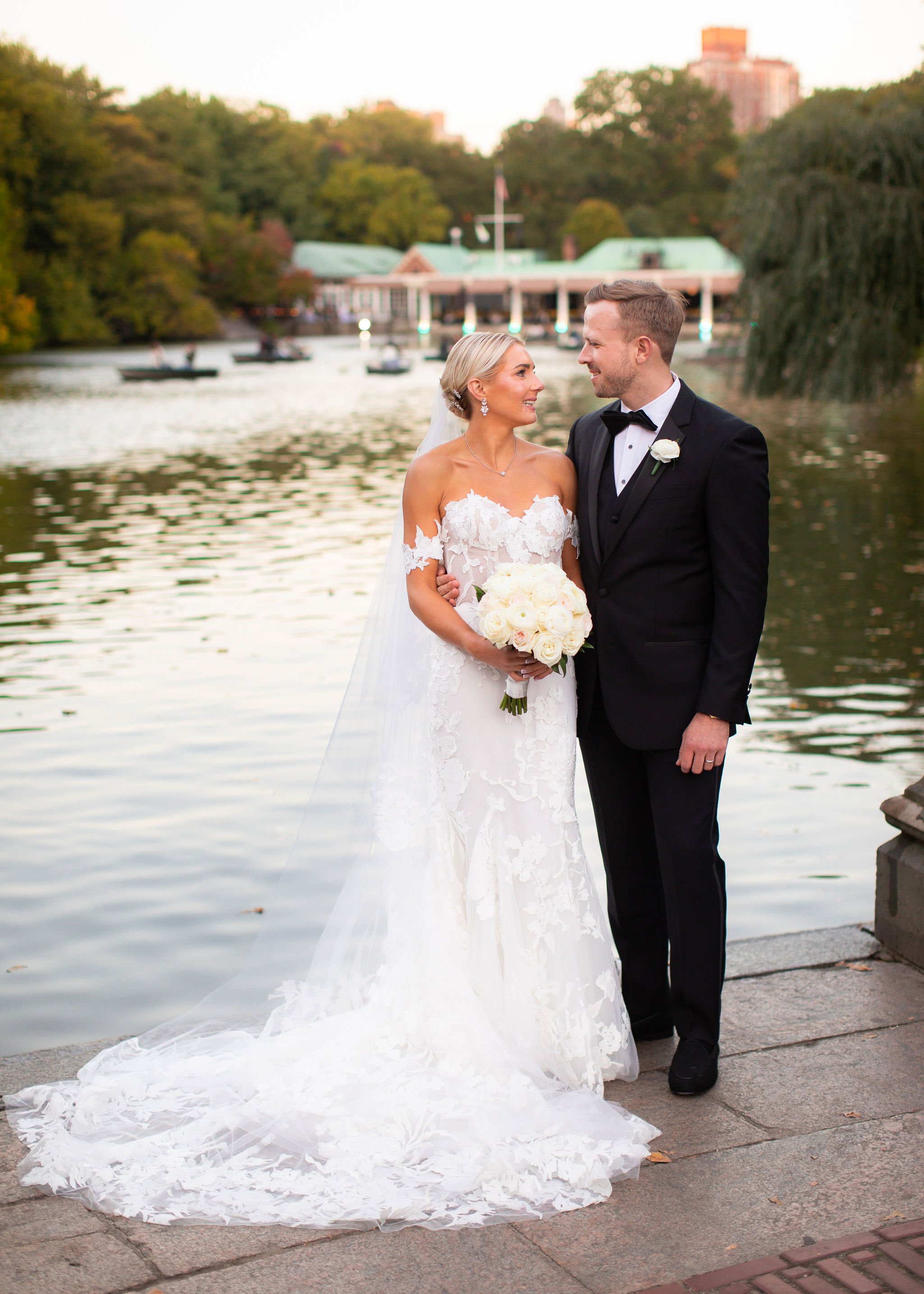  central park wedding sweetheart top off the shoulder gown  