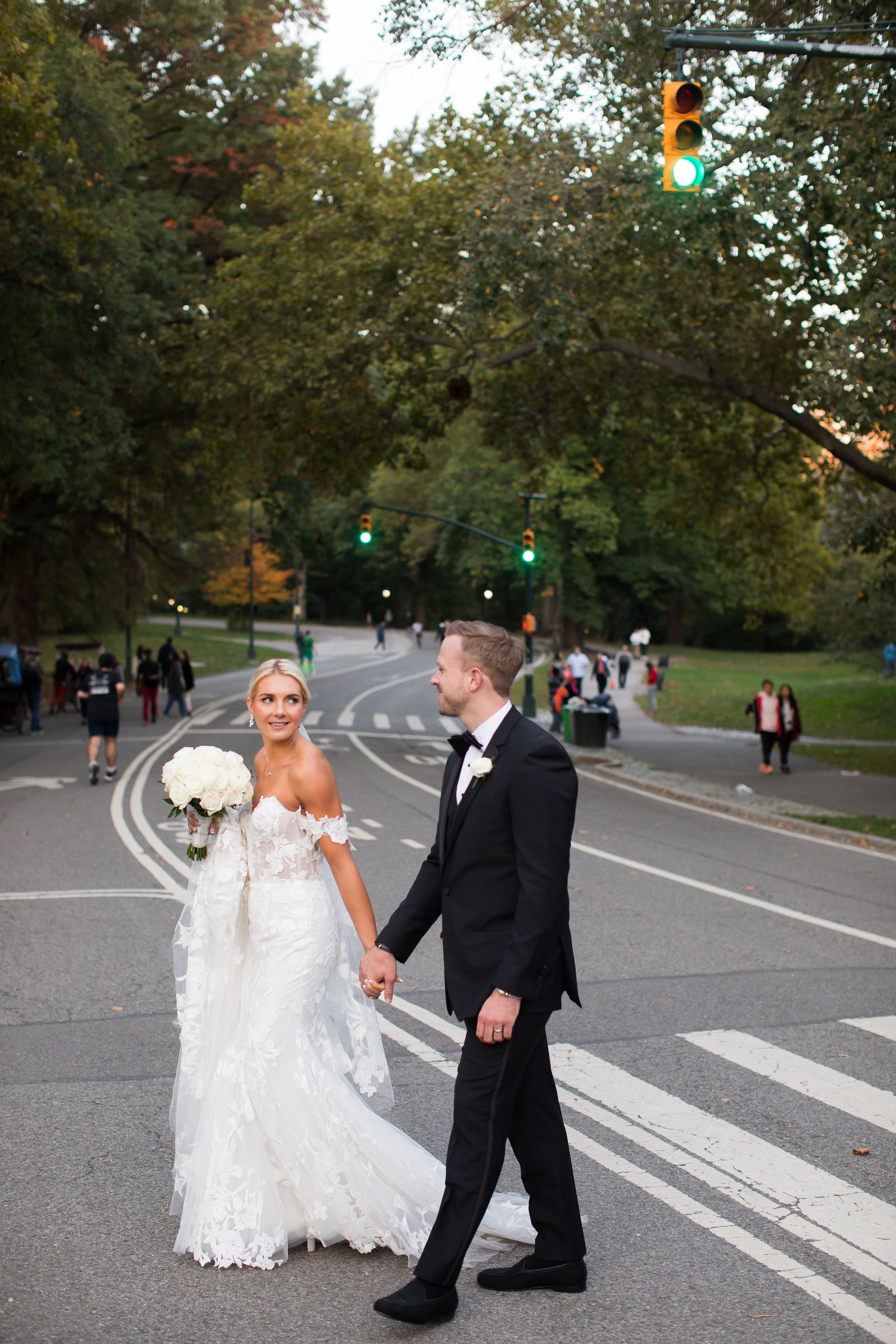  city wedding central park nyc fitted gown off the shoulder monique lhuillier  