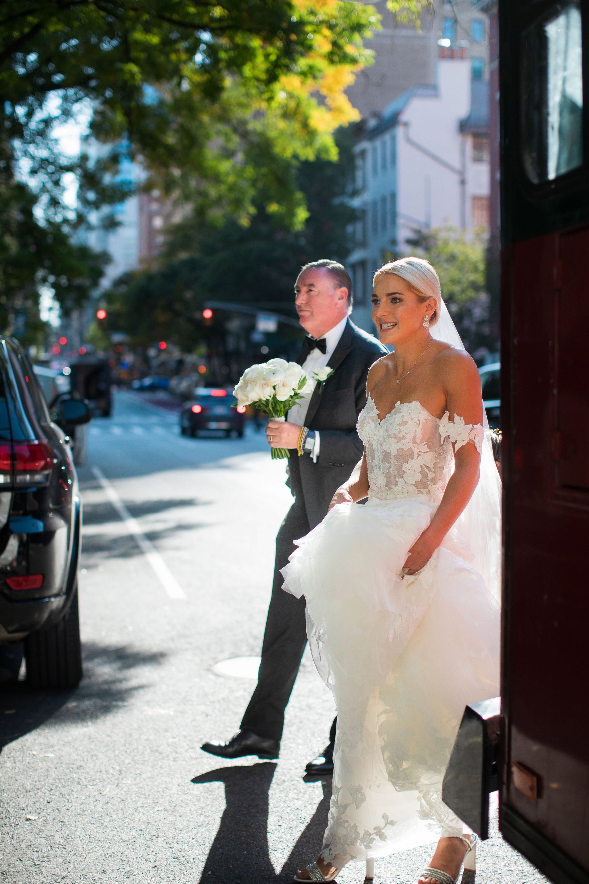  NYC wedding strapless gown sweetheart neckline church ceremony 