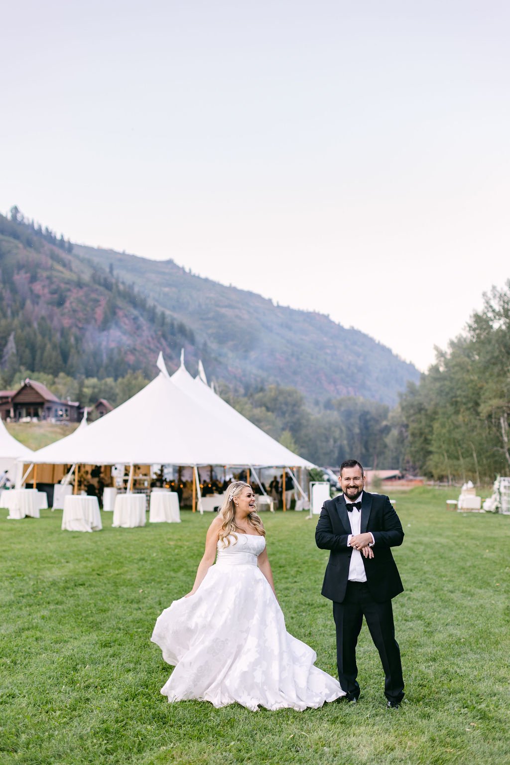  tent reception outdoor wedding aspen aline gown  