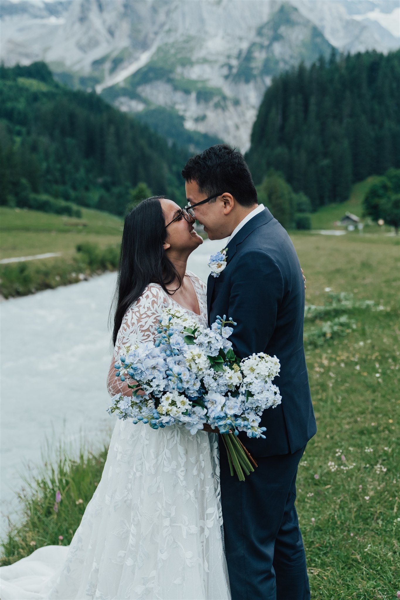  long sleeve gown beaded dress enaura bridal adventure elopement blue florals 