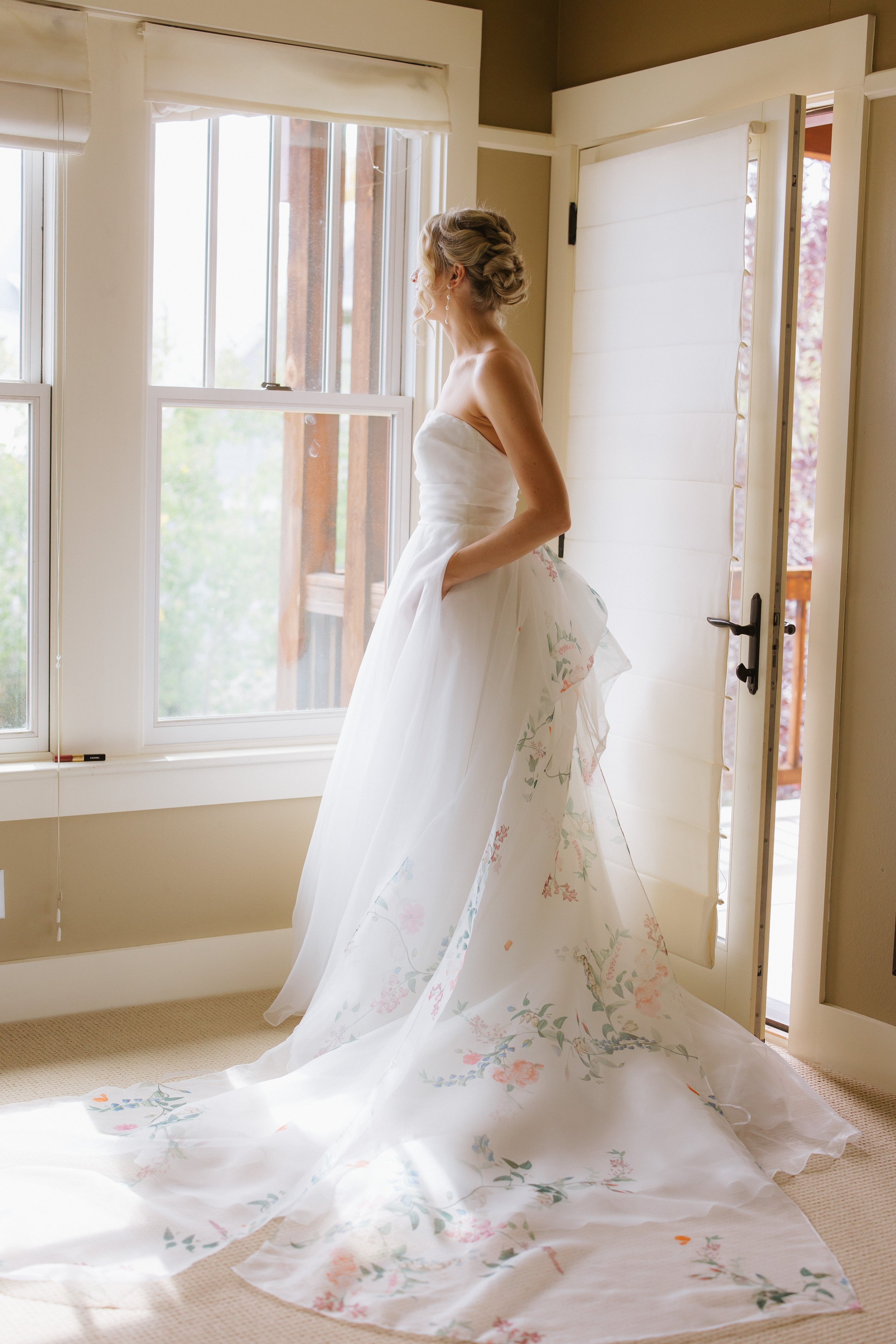  Monique Lhuillier Monique Lhuillier Bliss BL22206 strapless aline ballgown floral wedding gown colorful wedding dress Colorado wedding 