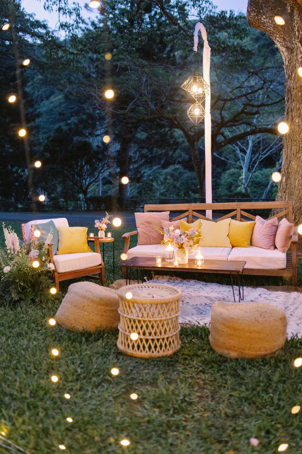  Outdoor wedding outdoor reception vintage inspired decor 2024 wedding 2023 wedding  fairy lights outdoor vignette  