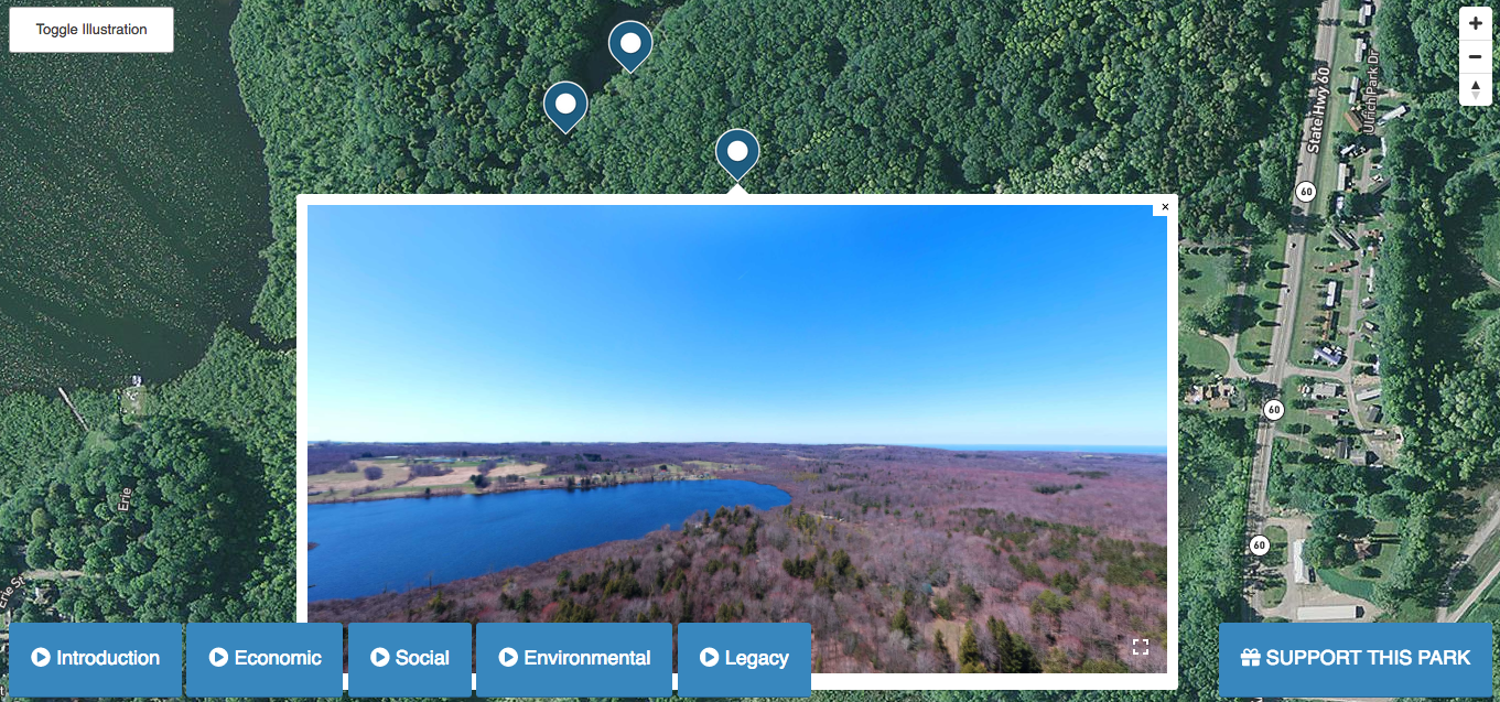 Screenshot of Cassadaga Lake Nature Park satellite image.