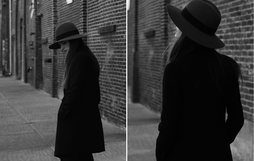 Outtake of Carly wearing Saint Laurent hat, Isabel Marant Coat. Photo by Andrew Stinson, Styling by me. More soon.