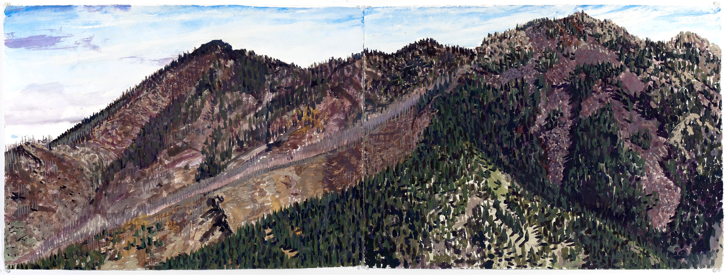  Bear Peak no. 5, 2017, watercolor and gouche on paper, 22 x 60 inches 