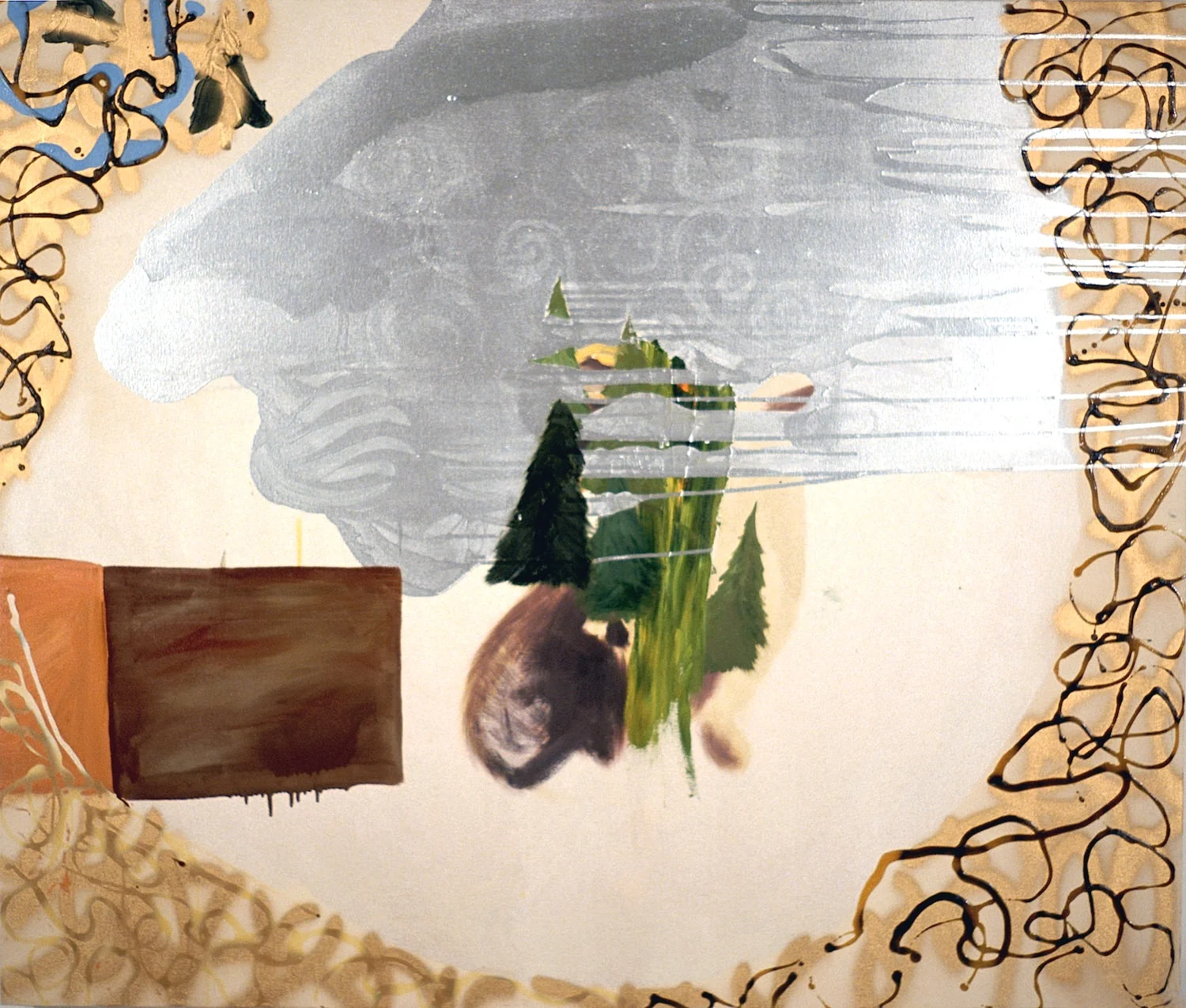 Next Year I'll Go , 2001, latex adhesive, oil paint and spray enamel on canvas, 60 x 72 inches