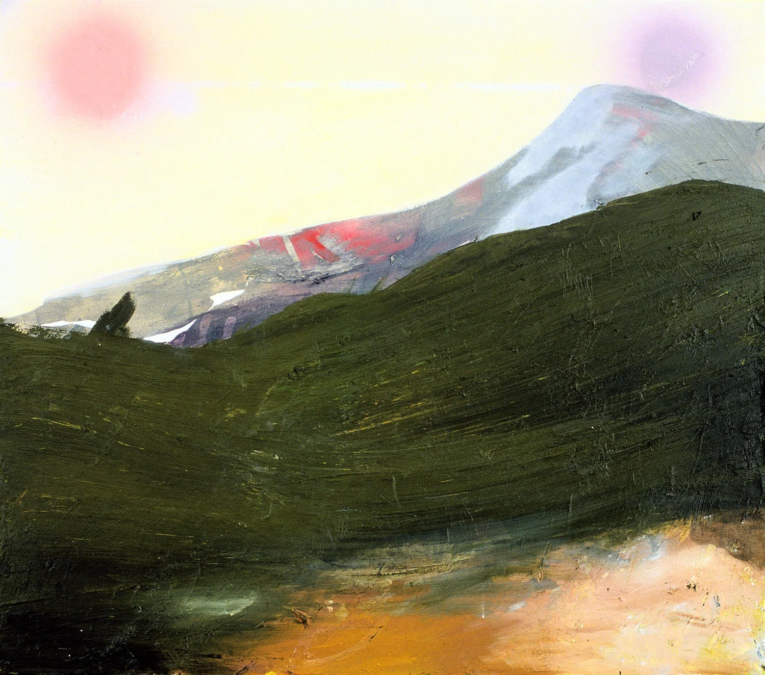 Landscape with Two Suns , 2003, oil paint and spray enamel on canvas, 20 x 24 inches