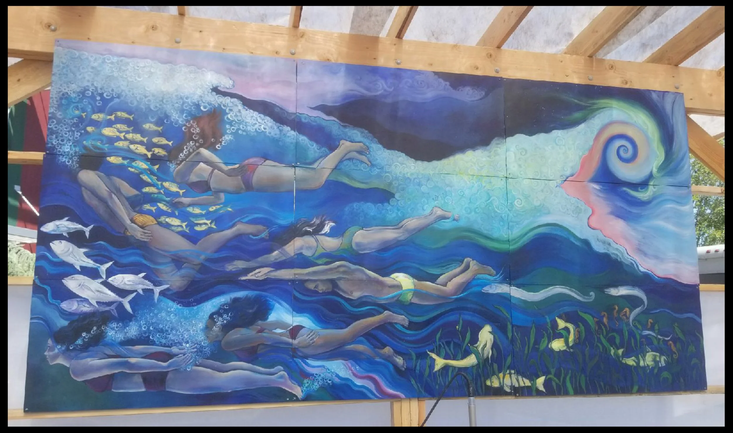 Mural for the stage at a pop-up concert in Portland