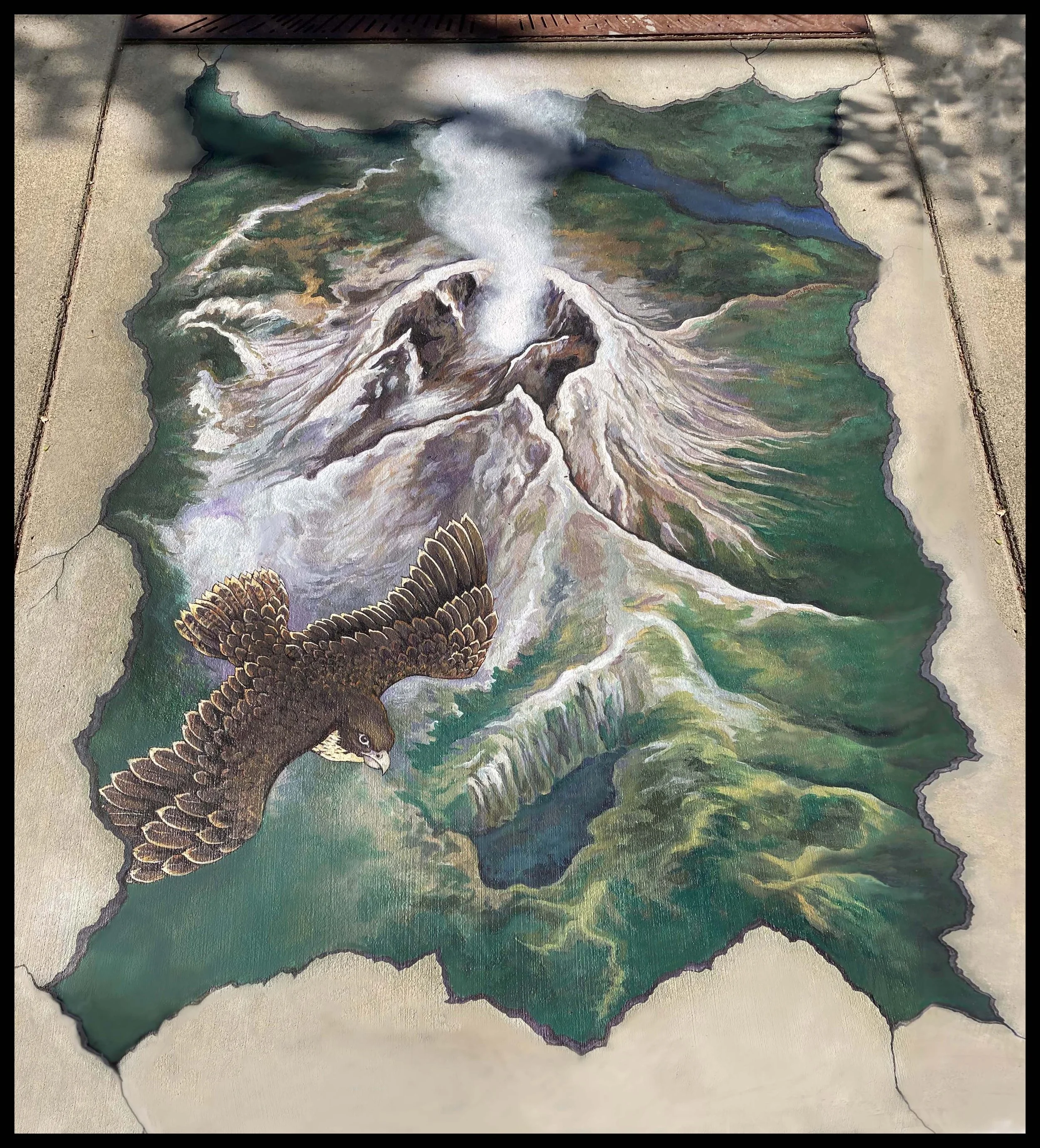 Sidewalk mural of Mt. St. Helens for the city of Washougal, Washington
