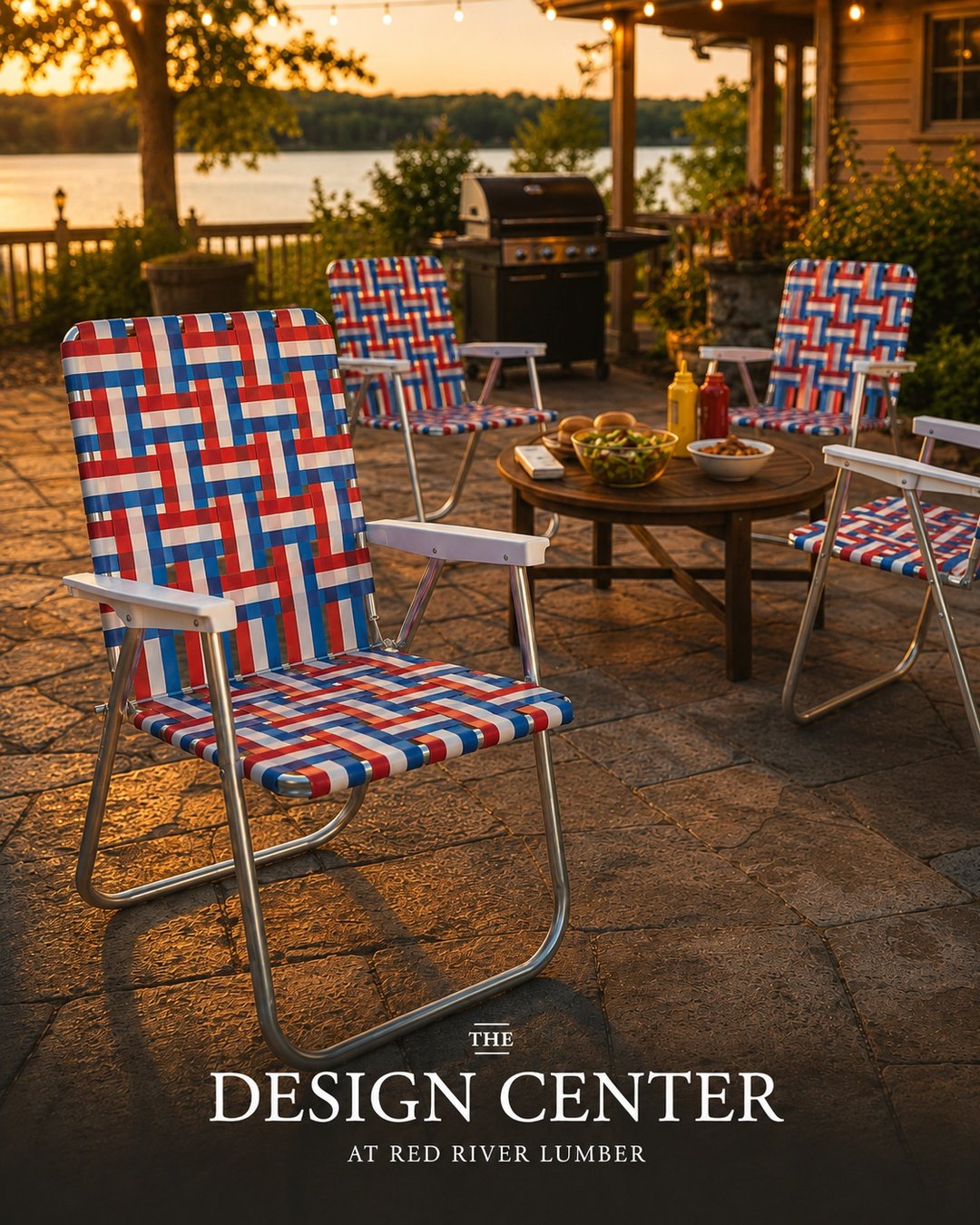 Classic summer seating is back.

These red, white, and blue lawn chairs are made for
backyard BBQs, front porches, lake weekends, and
long summer evenings.

Made in USA 🇺🇸

Available now at The Design Center at Red River Lumber -- multiple colors a