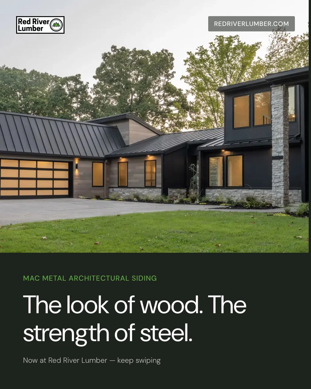 The look of wood. The strength of steel. MAC Metal Architectural siding won't warp, rot, or fade&mdash;and it barely asks for maintenance. See it in person at The Design Center or any of our yards, and let's spec it right for your next build.

#MACMe