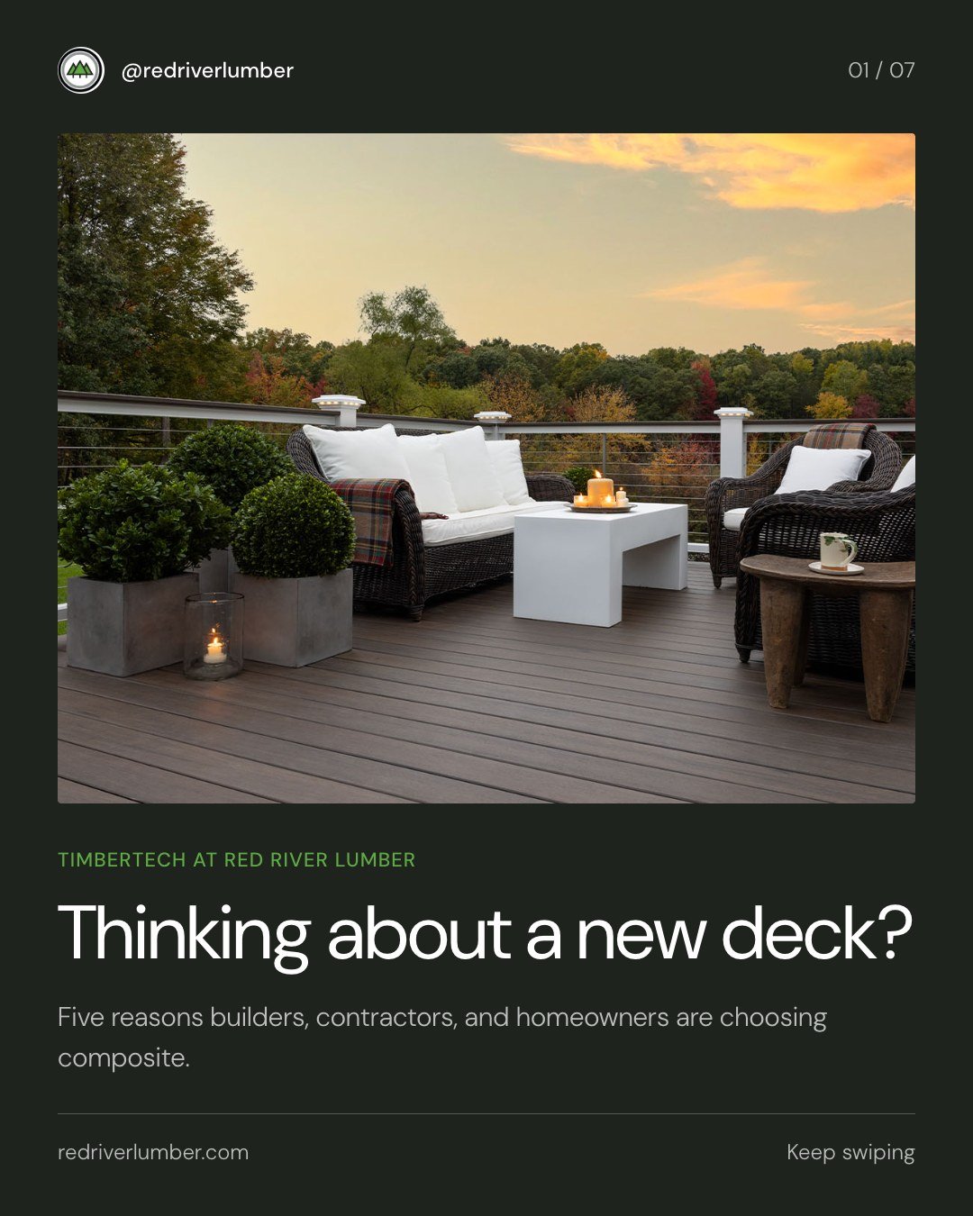 Still refinishing that wood deck every year? Composite is worth a look. TimberTech decking resists fading, moisture, and insects, never needs staining or sealing, and carries warranties up to 50 years &mdash; with all the warmth of real wood.

#Timbe