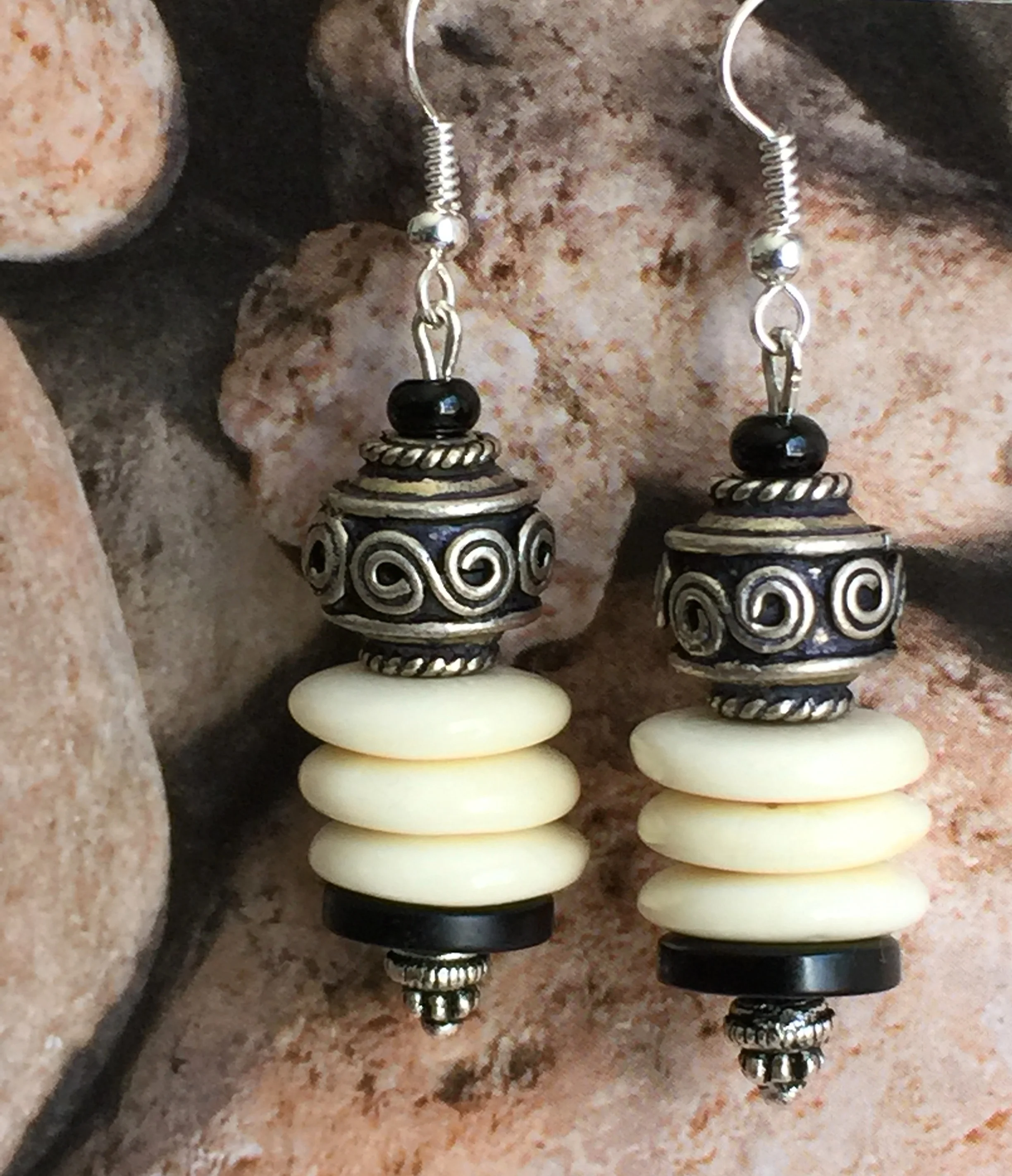Exotic Tribal Natural Ivory Bone earrings