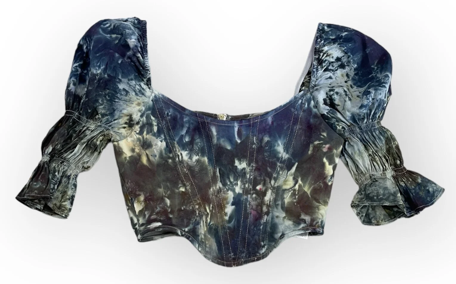 Denim Halter/Crop Top Tie Dye, 3/4 Sleeve, Size Medium