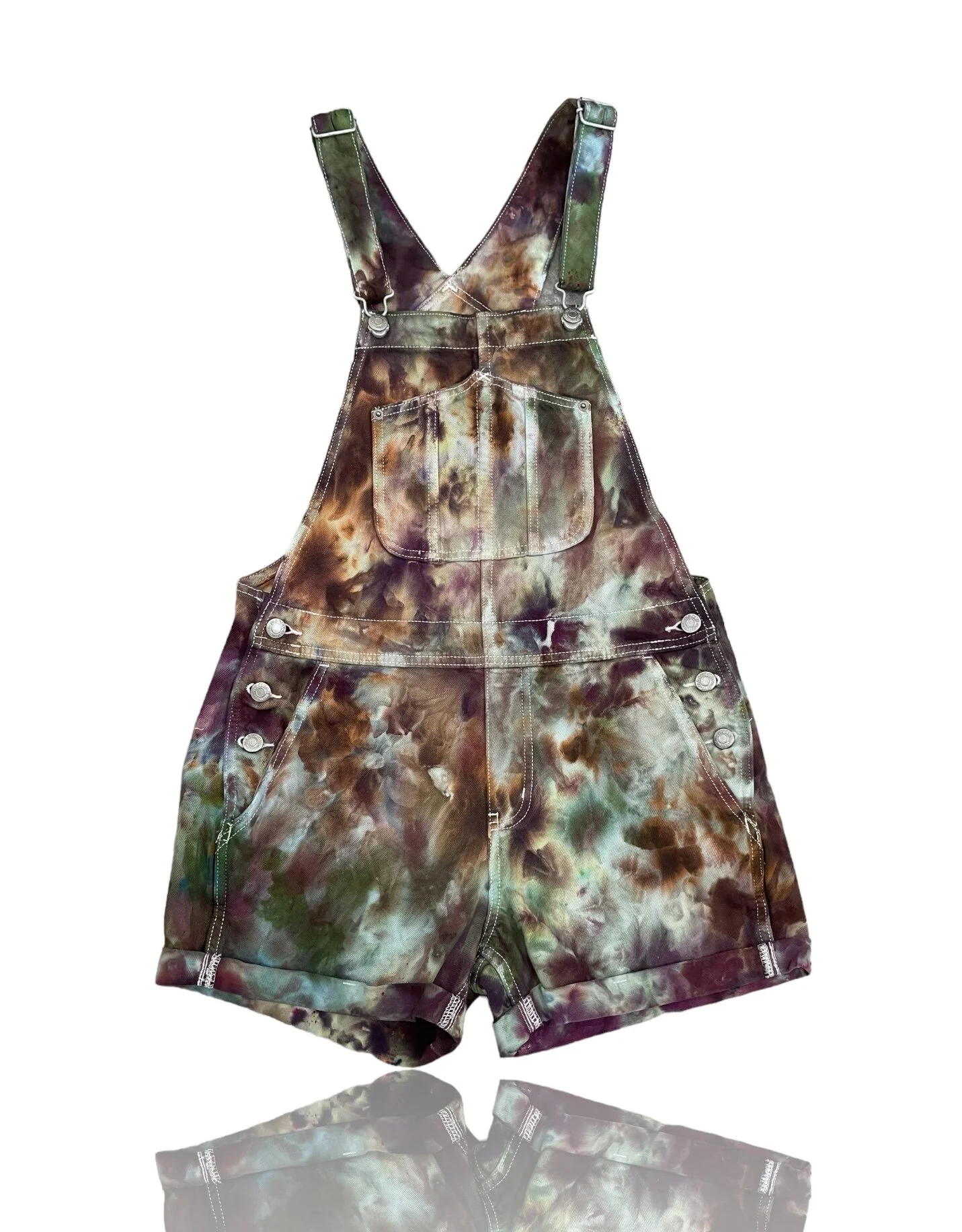 Denim Overalls Shorts Women/ Tie dye Denim Overalls Shorts/Jean Shortalls- Small