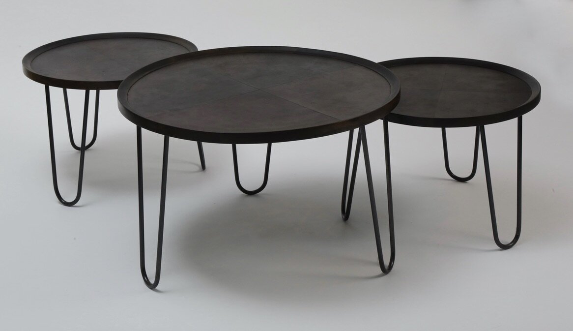   Walnut nesting tables with leather inset top - Large 18h x 30w Medium 16h x 20w Small 14h x 18w  