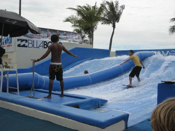 Waiting on deck, taking a gulp of air to calm the nerves before taking multiple gulps of water as I floundered my way around my first wave machine.