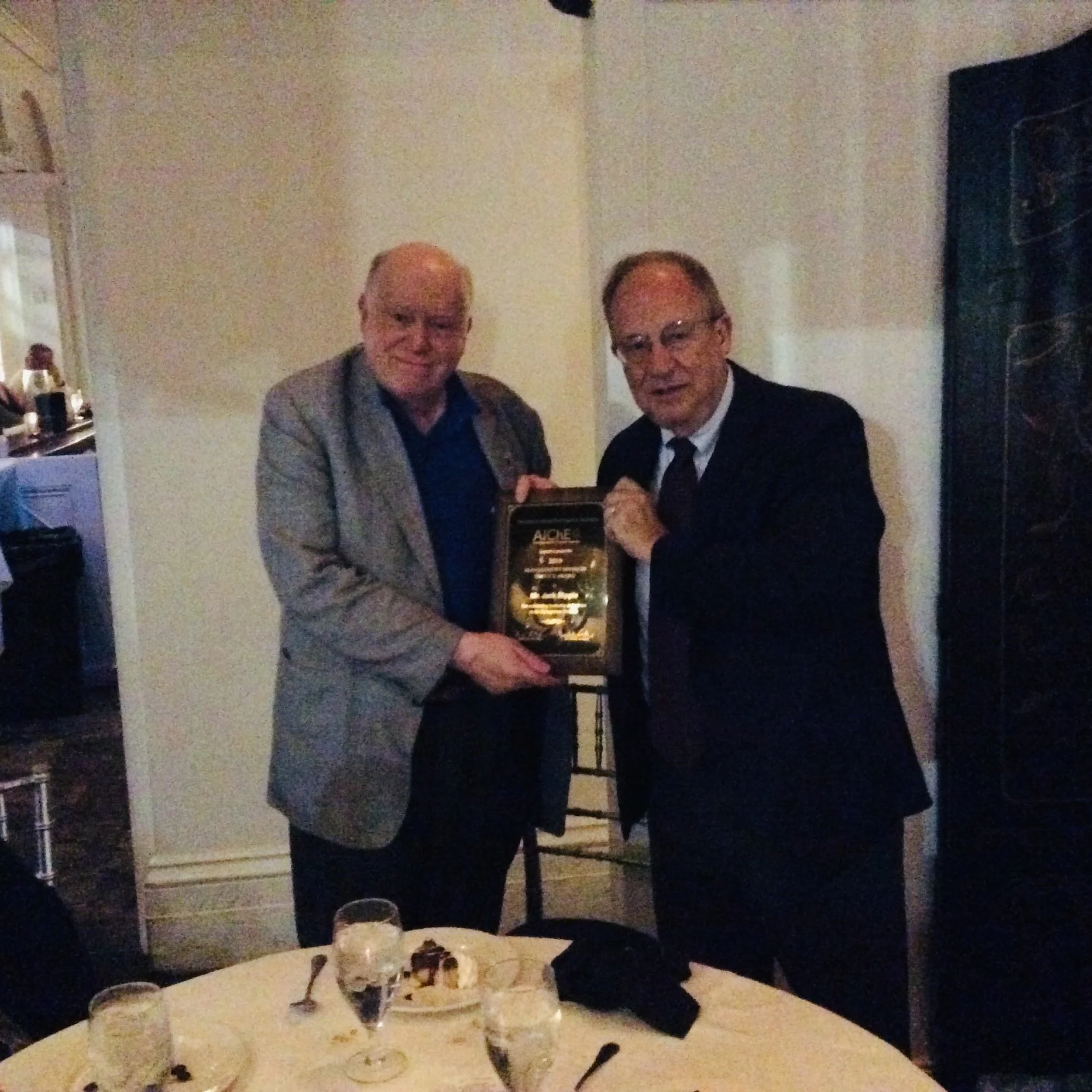 Jack Hipple receives the 2019 Management Division Award from our current Division Chair and longtime AIChE leader, Joe Cramer.