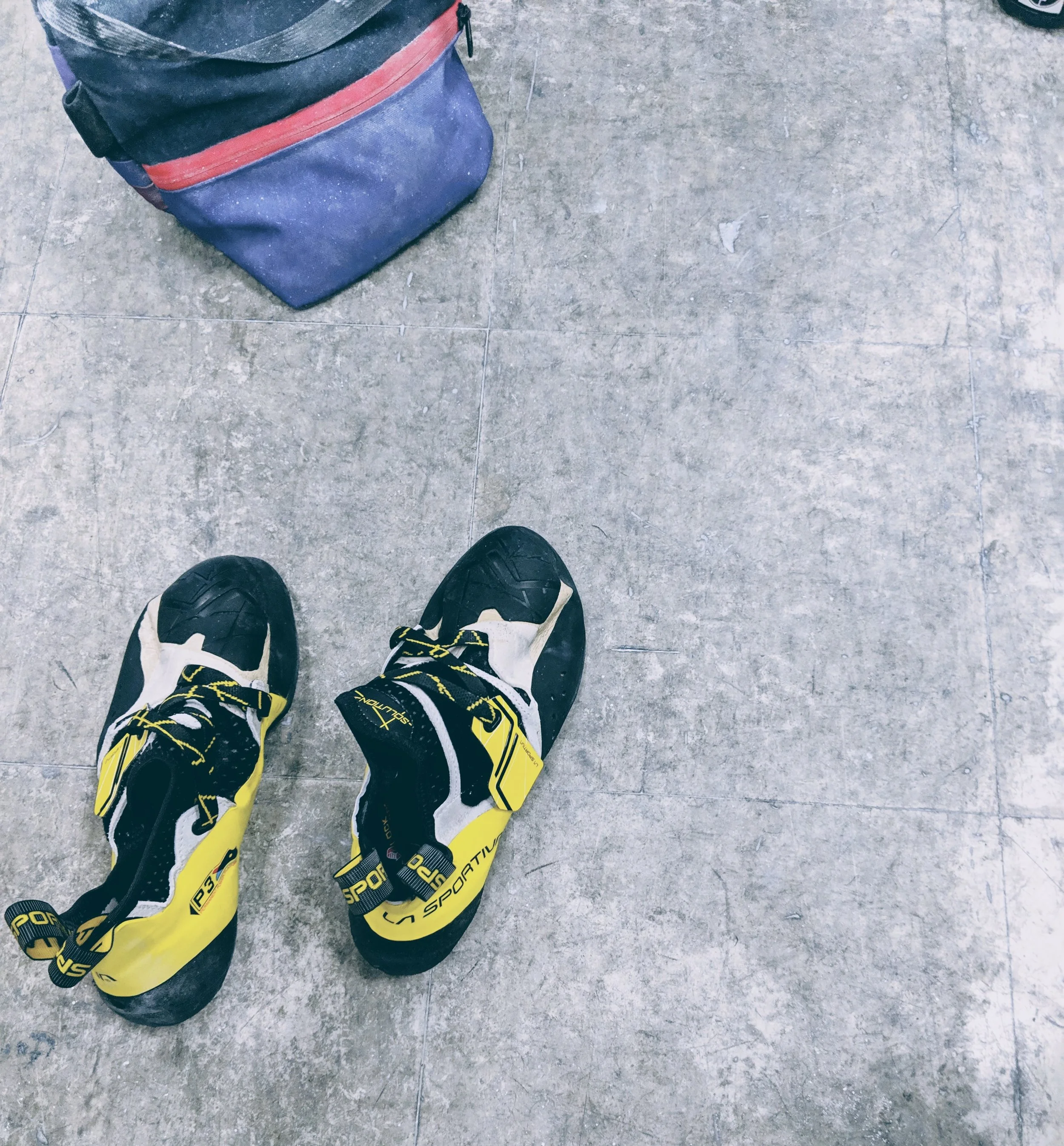 My travel climbing shoes always wait patiently and faithfully in my luggage, serving as a source of motivation whenever they get unpacked in the hotel rooms of the world.