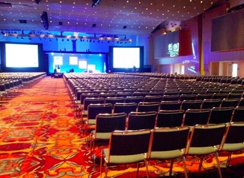 The giant main event hall at the Indianapolis Convention Center.