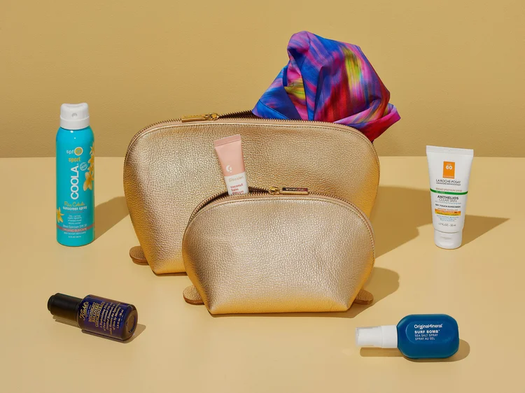 Store your beauty booty in this Cuyana pebble leather pouch set ($125). The two sizes make storing and separating neater, and the larger pouch can double as a clutch for après-beach cocktails.CreditCorey Olsen for The New York Times