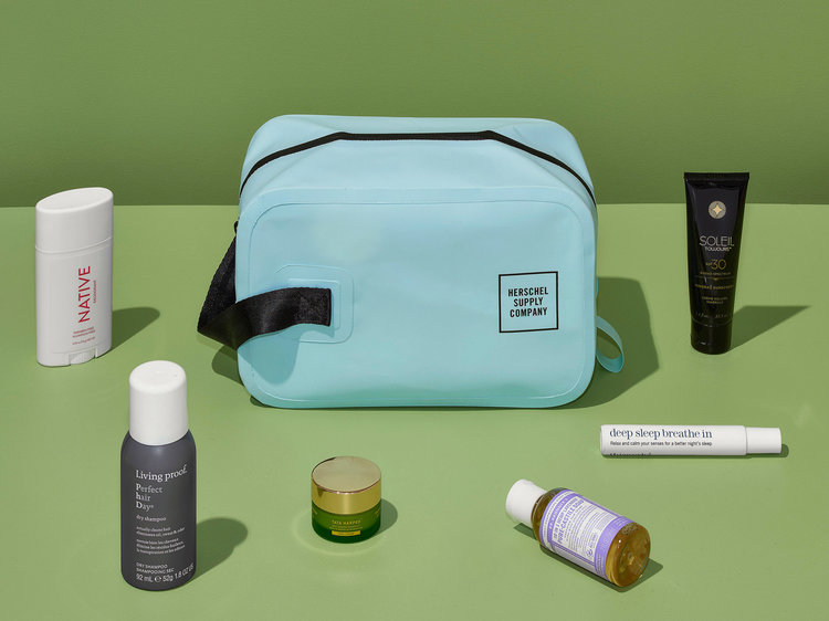 The Herschel Supply Company Chapter Travel Kit ($30) is rough and tumble on the inside, but cleanly designed on the outside. It comes in water-resistant tarpaulin with a handle for toting.CreditCorey Olsen for The New York Times