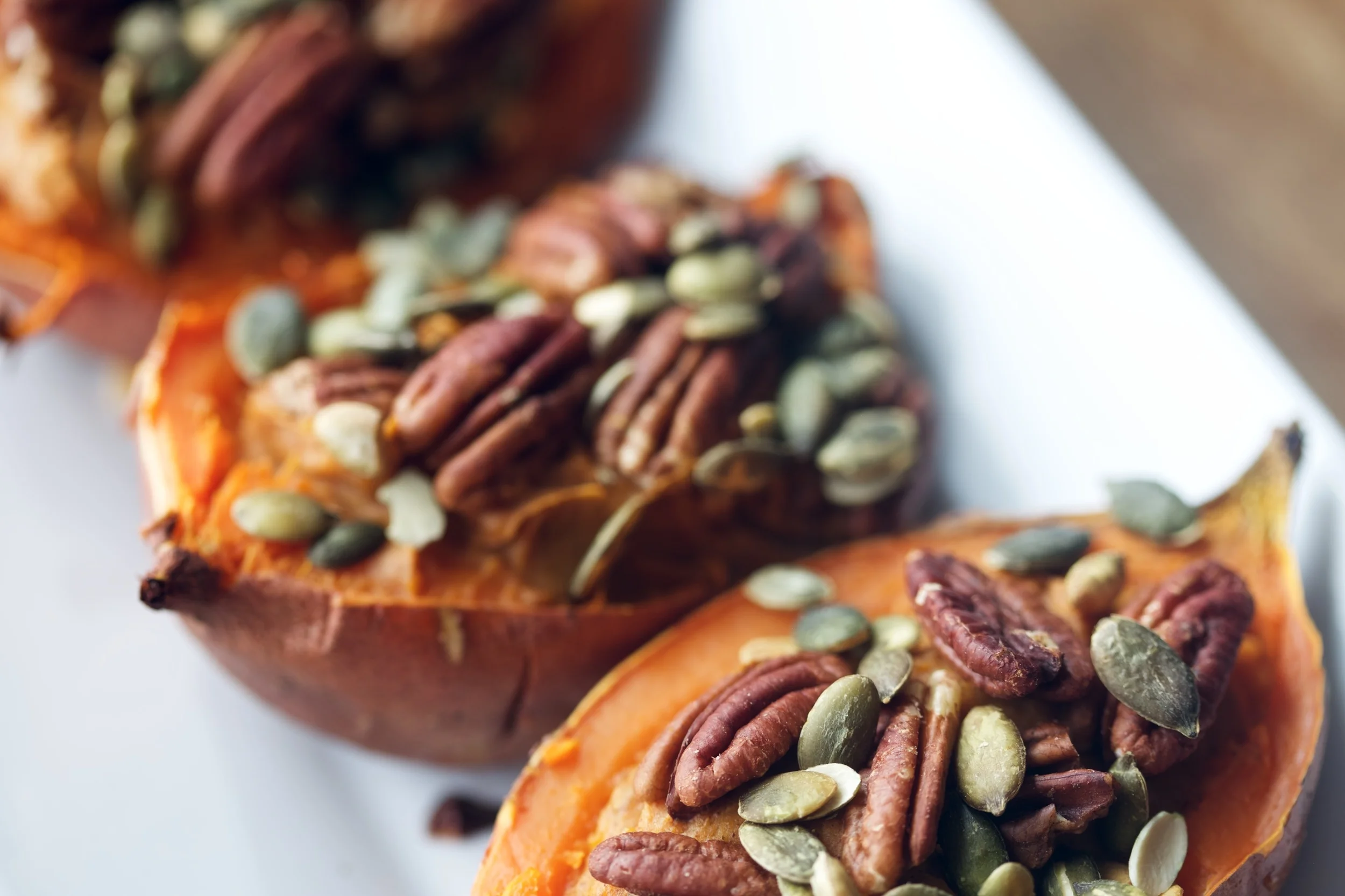 After making them a few times, I decided to add pumpkin seeds on top along with the pecans.