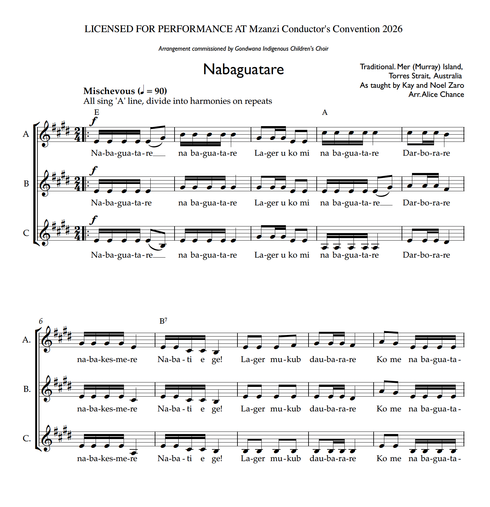 Nabaguatare (One Page A Cappella)